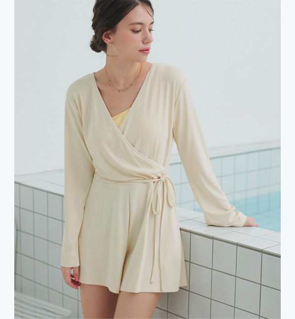SEA DRESS「細リブカシュクールオールインワン」|コンビネゾン|