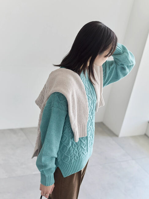 Samansa Mos2 blue「ラメモールケーブルニットプルオーバー」|ニット・セーター|