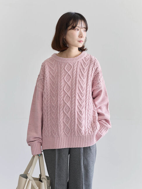 Samansa Mos2 blue「ラメモールケーブルニットプルオーバー」|ニット・セーター|