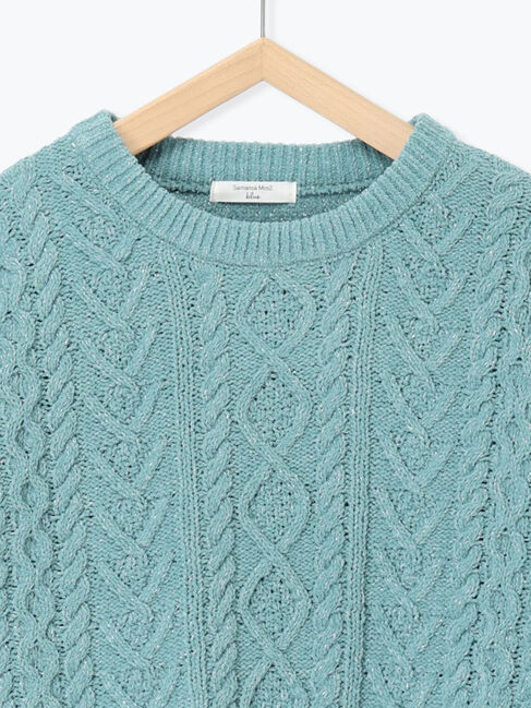 Samansa Mos2 blue「ラメモールケーブルニットプルオーバー」|ニット・セーター|