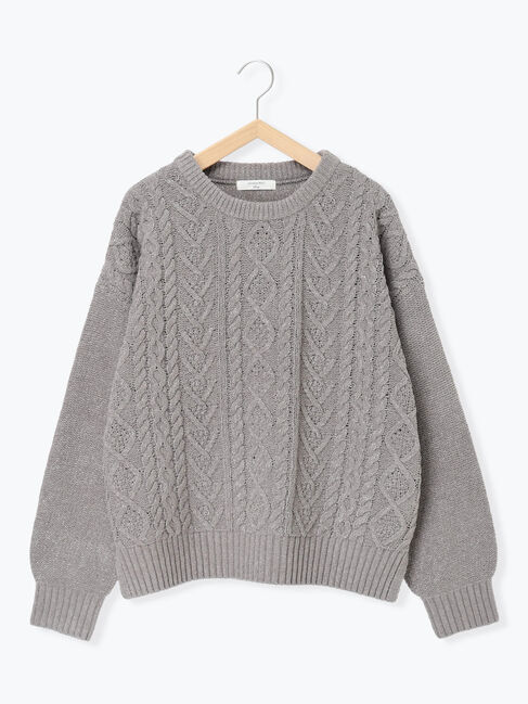 Samansa Mos2 blue「ラメモールケーブルニットプルオーバー」|ニット・セーター|