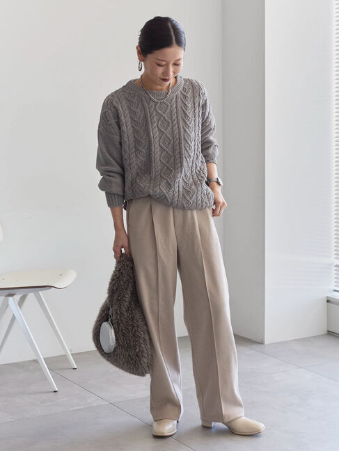 Samansa Mos2 blue「ラメモールケーブルニットプルオーバー」|ニット・セーター|