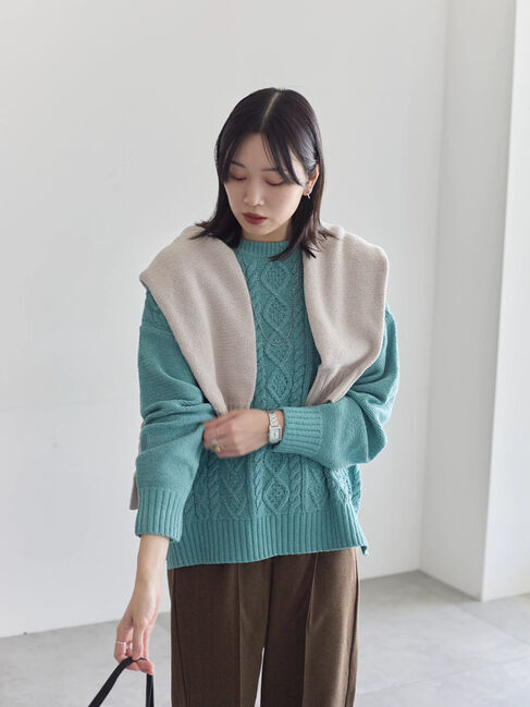 Samansa Mos2 blue「ラメモールケーブルニットプルオーバー」|ニット・セーター|