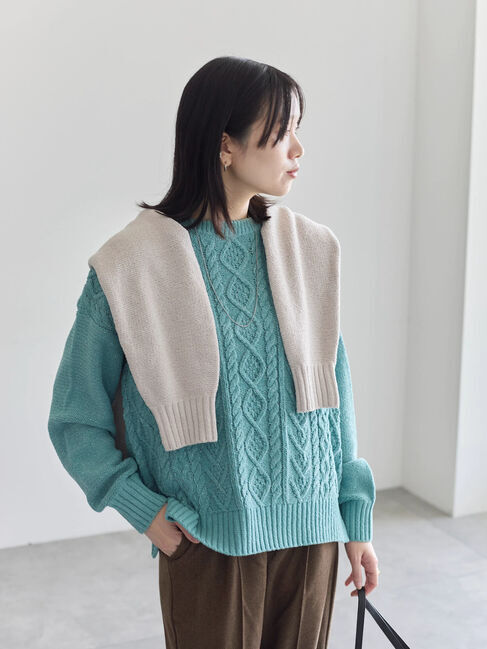 Samansa Mos2 blue「ラメモールケーブルニットプルオーバー」|ニット・セーター|