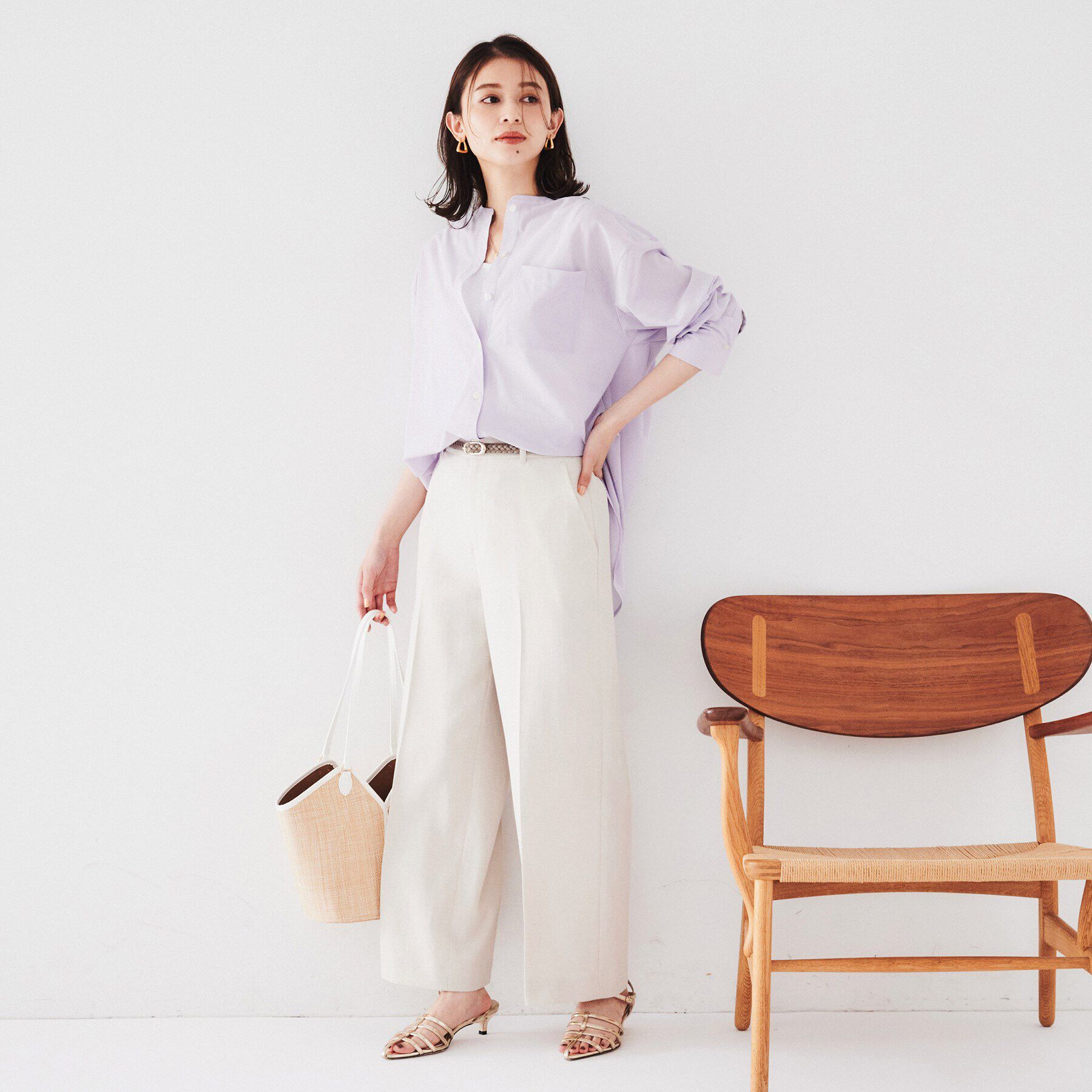 UNTITLED「【ゆったりシルエット/シアー】トリコットバンドカラーシャツ」|シャツ・ブラウス|