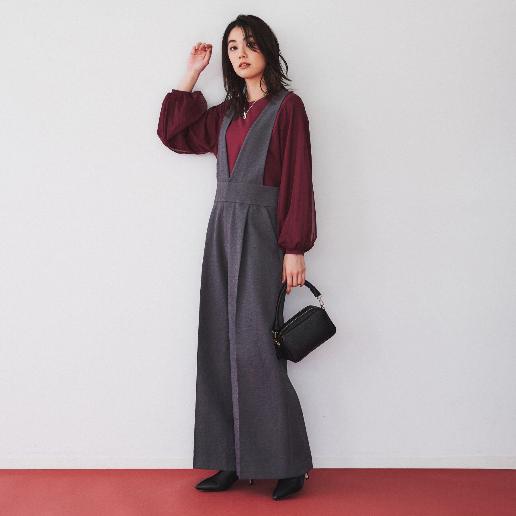 UNTITLED「【洗える/すっきり丈/きれいめ】ストレッチポンチ袖チュールカットソー」|Tシャツ・カットソー|