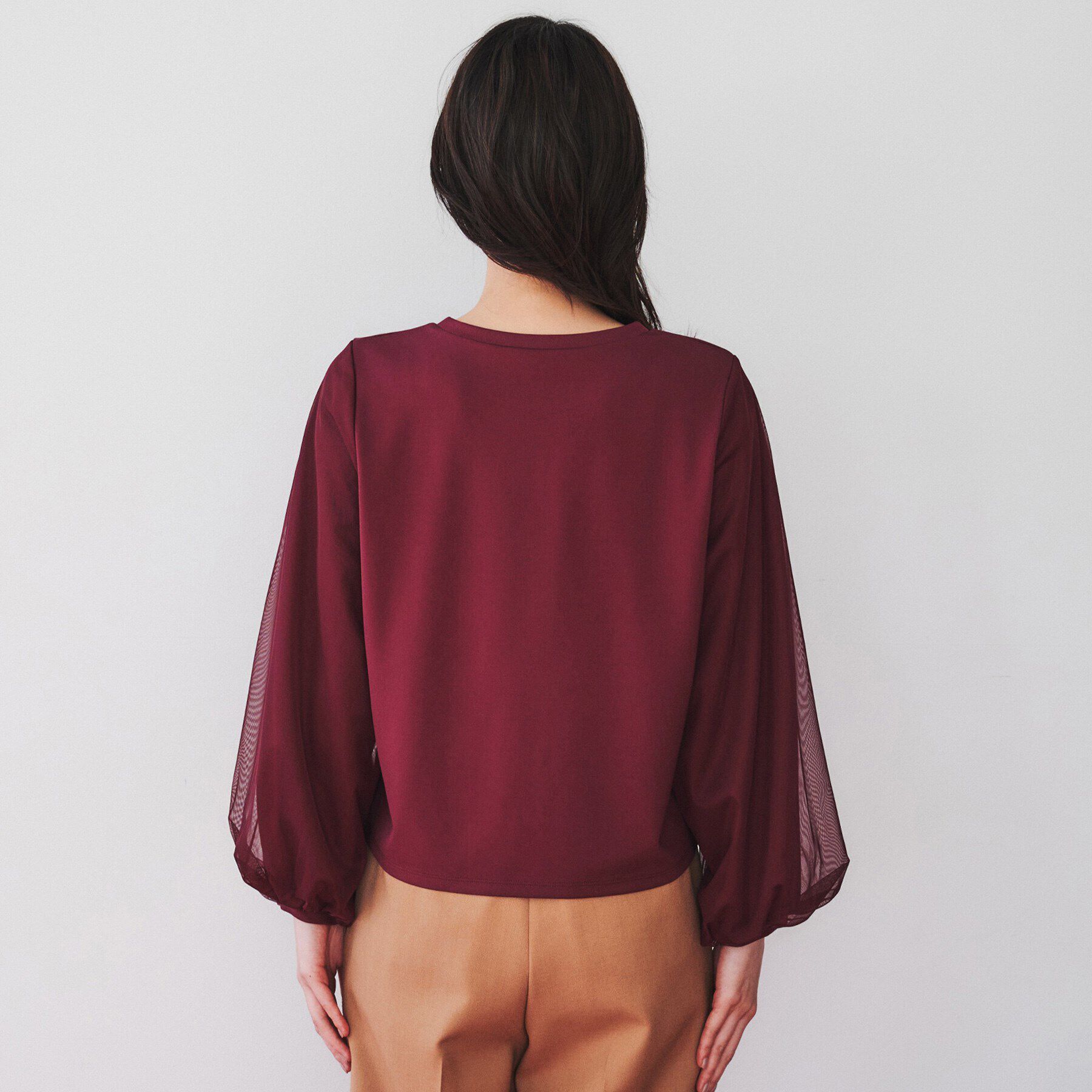 UNTITLED「【洗える/すっきり丈/きれいめ】ストレッチポンチ袖チュールカットソー」|Tシャツ・カットソー|