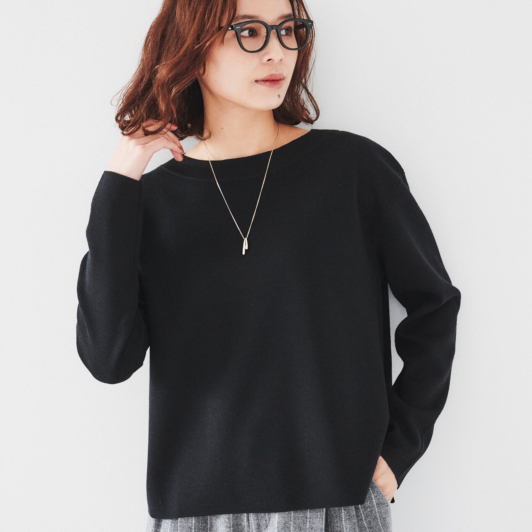 UNTITLED「【アンサンブル可能/8色展開】ミラノリブ ワイドボートネックプルオーバーニット」|ニット・セーター|ブラック(019)