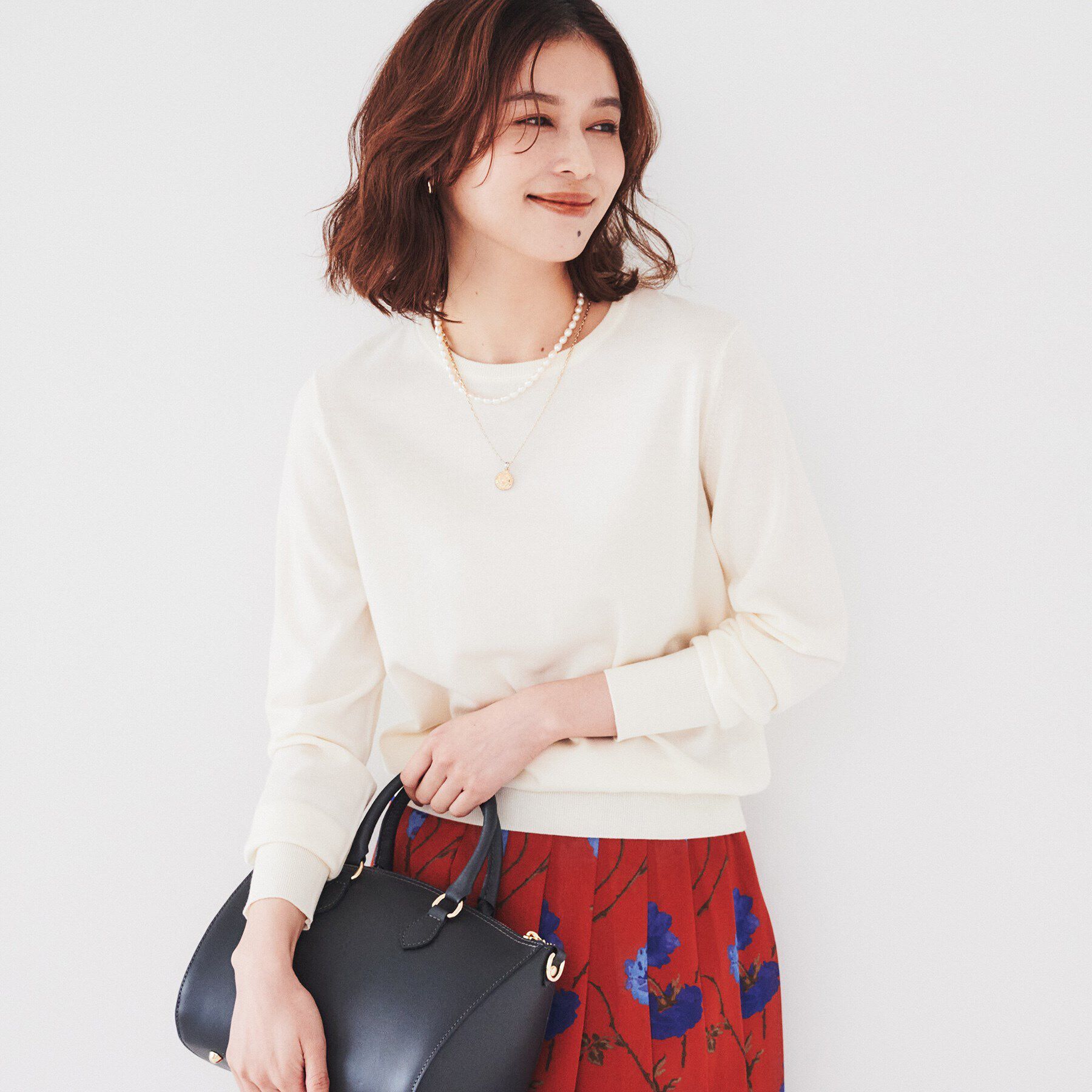 UNTITLED「【アンサンブル可能/8色展開】ウール クルーネックプルオーバーニット」|ニット・セーター|オフホワイト(003