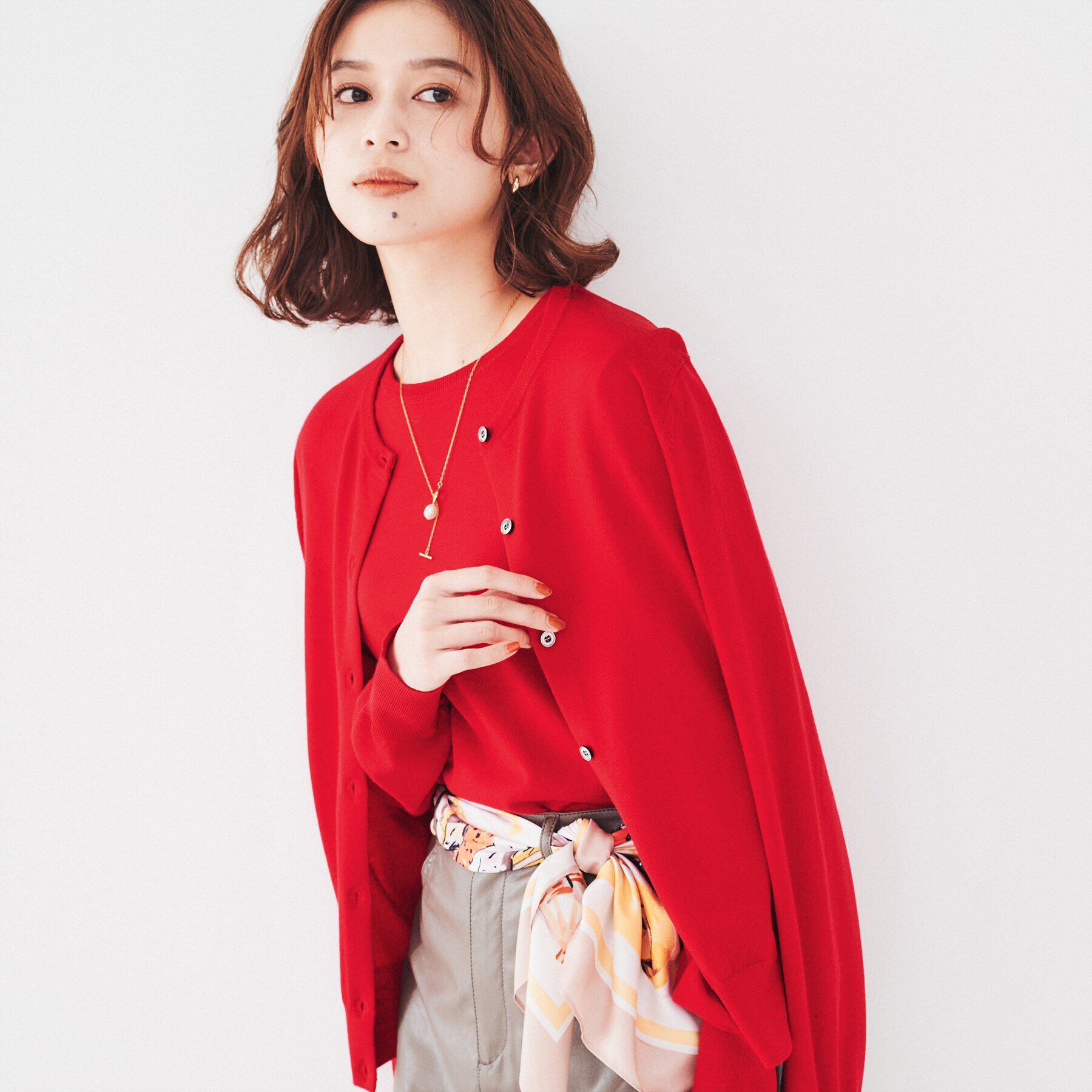 UNTITLED「ウール クルーネックニットカーディガン」|カーディガン|レッド(063)