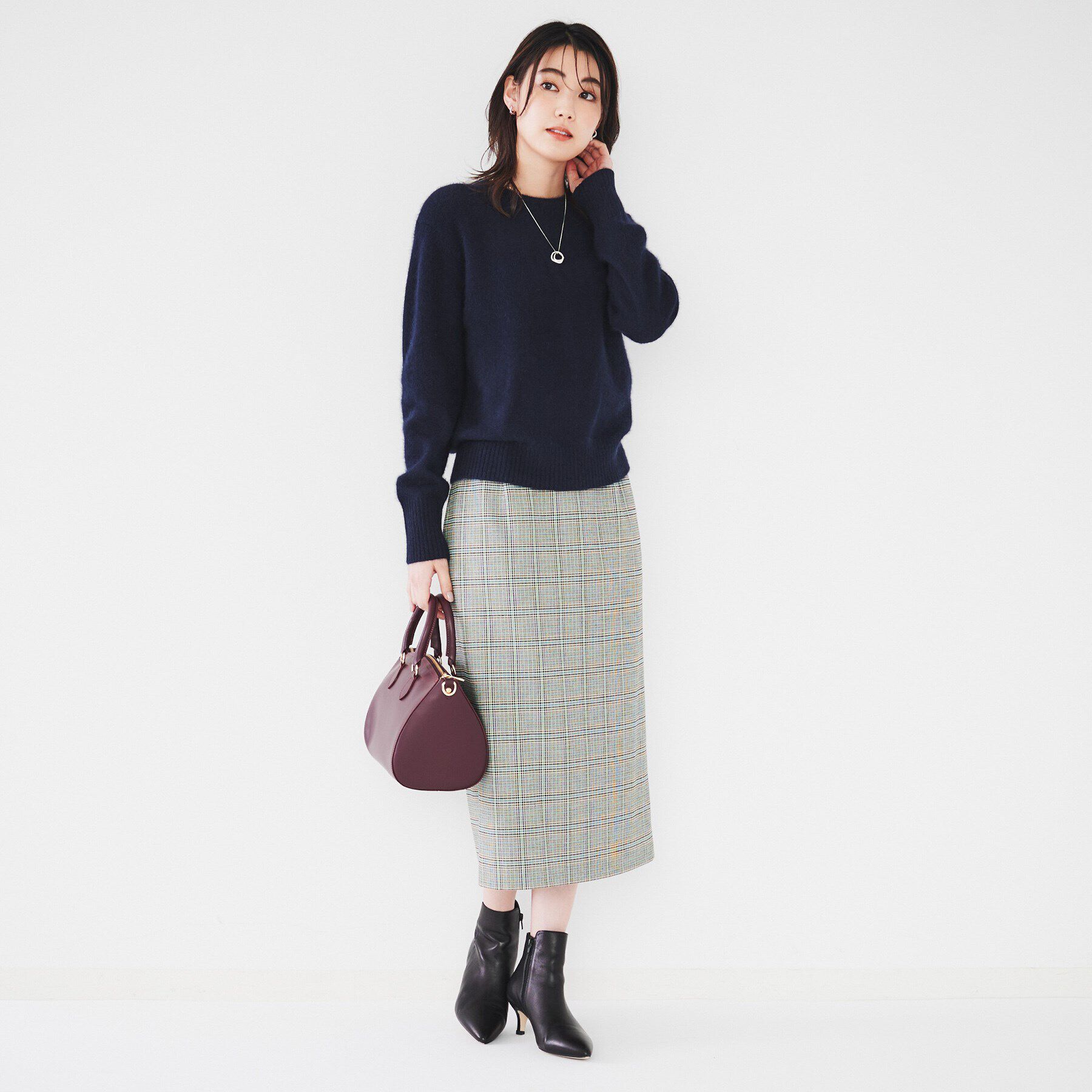 UNTITLED「【後ろウエストゴム/ストレッチ性/日本製】チェックナロースカート」|スカート|