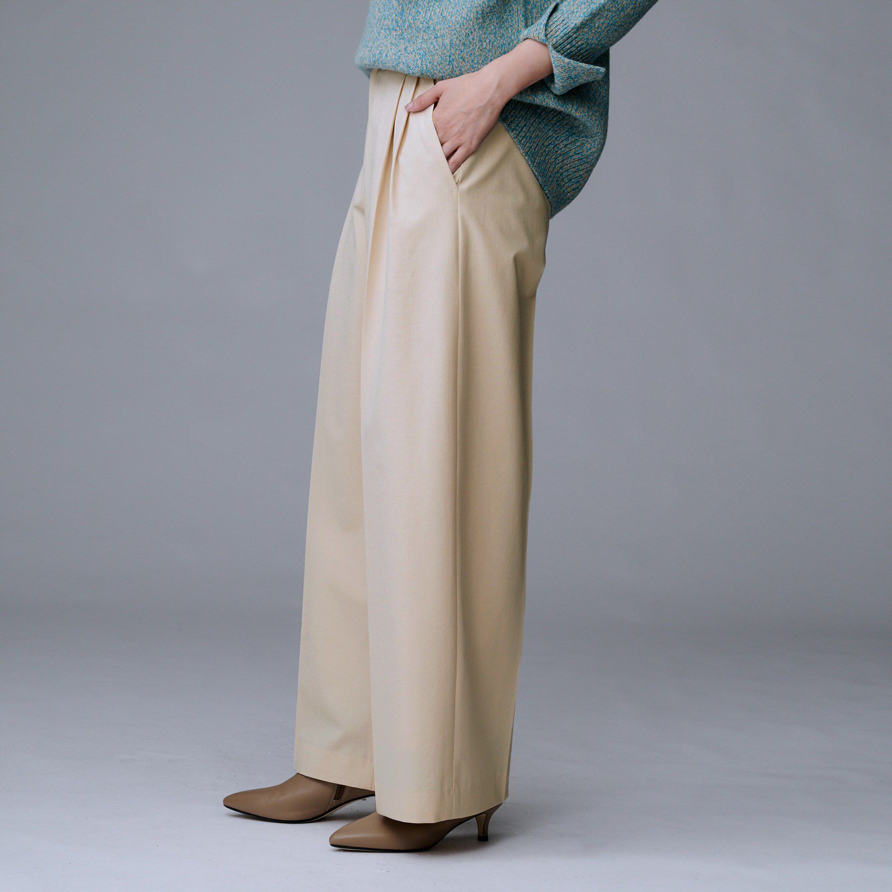 UNTITLED「【洗える/ウエスト後ろゴム】ウール混　タックワイドパンツ」|その他|