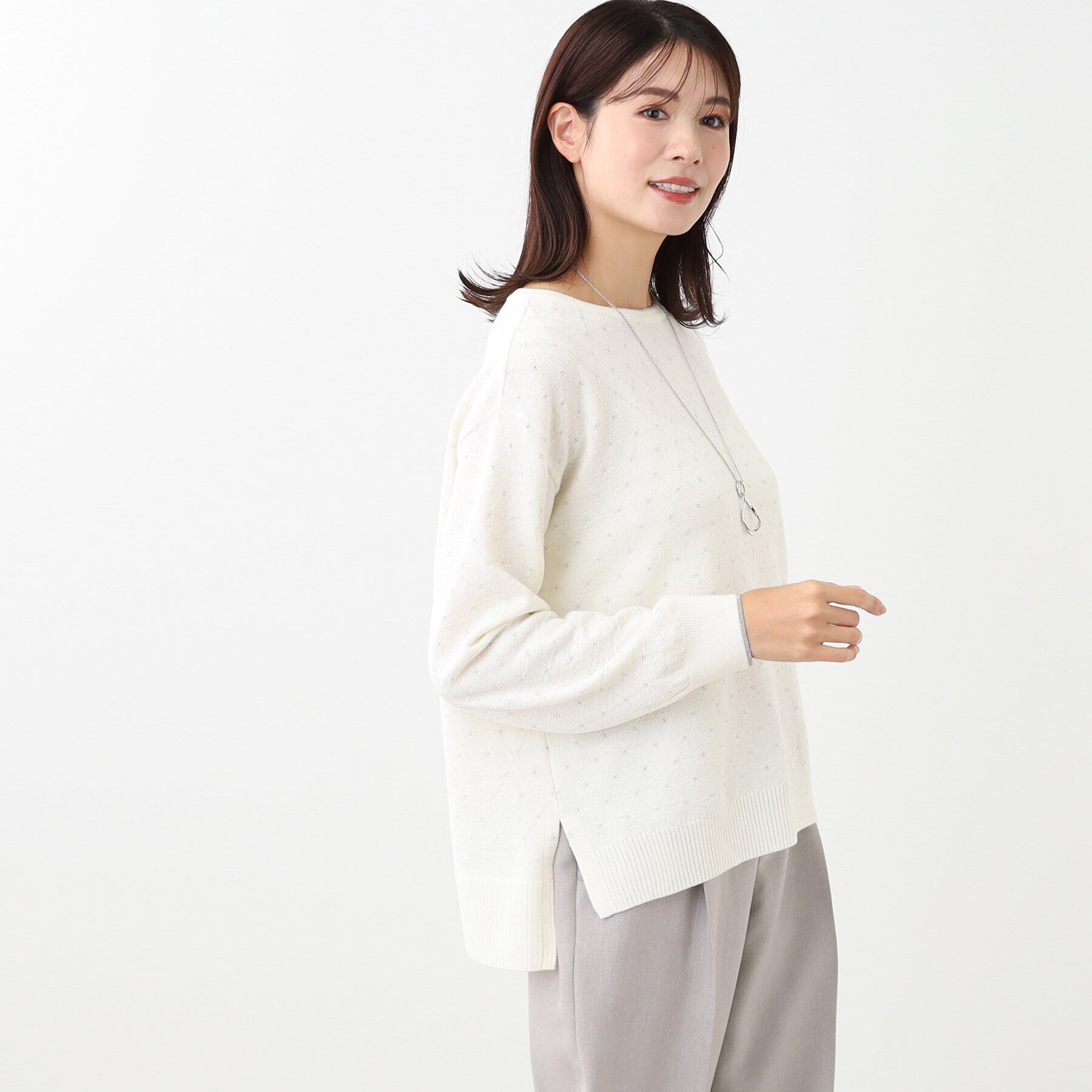 Reflect「【洗える】ラメジャカードニット」|ニット・セーター|オフホワイト(403