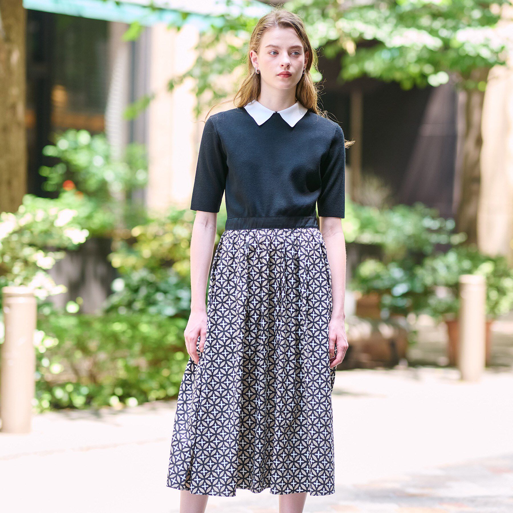 DRESSTERIOR「【美人百花／モデル美香着用】オーバーラップバイカラーニットコンビワンピース」|ワンピース|