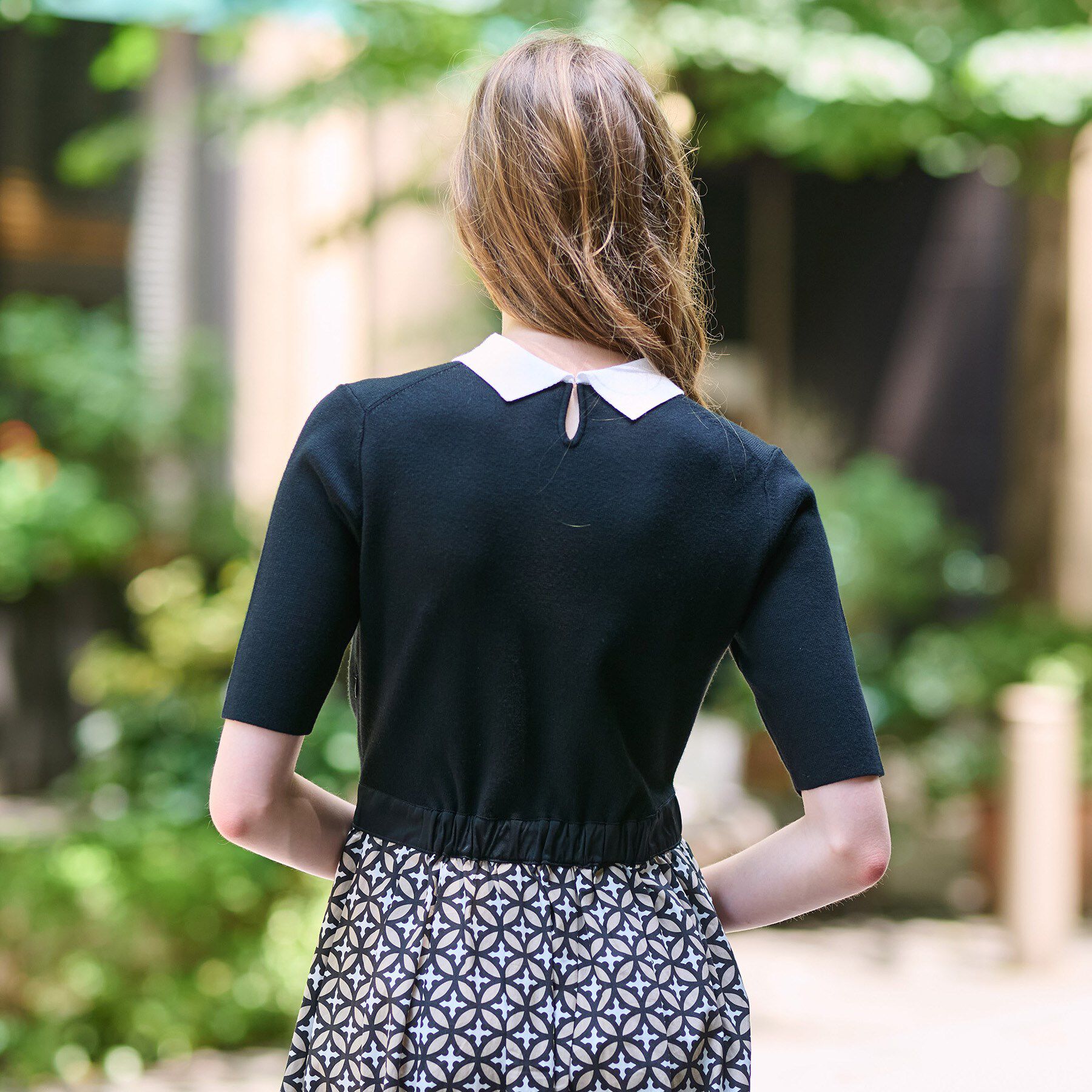 DRESSTERIOR「【美人百花／モデル美香着用】オーバーラップバイカラーニットコンビワンピース」|ワンピース|