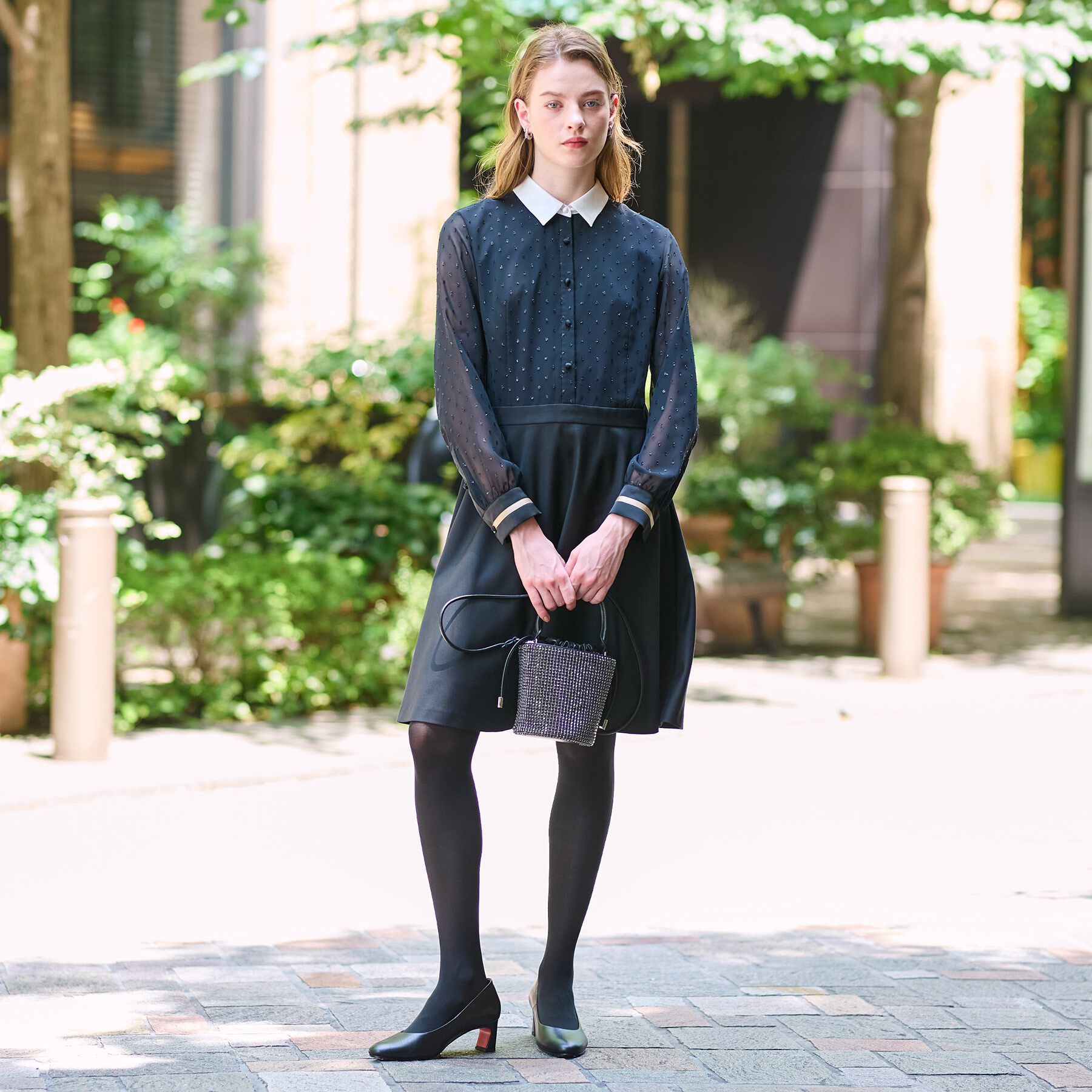 DRESSTERIOR「【洗える/きれいめ】フィルムドットクレリックワンピース」|ワンピース|