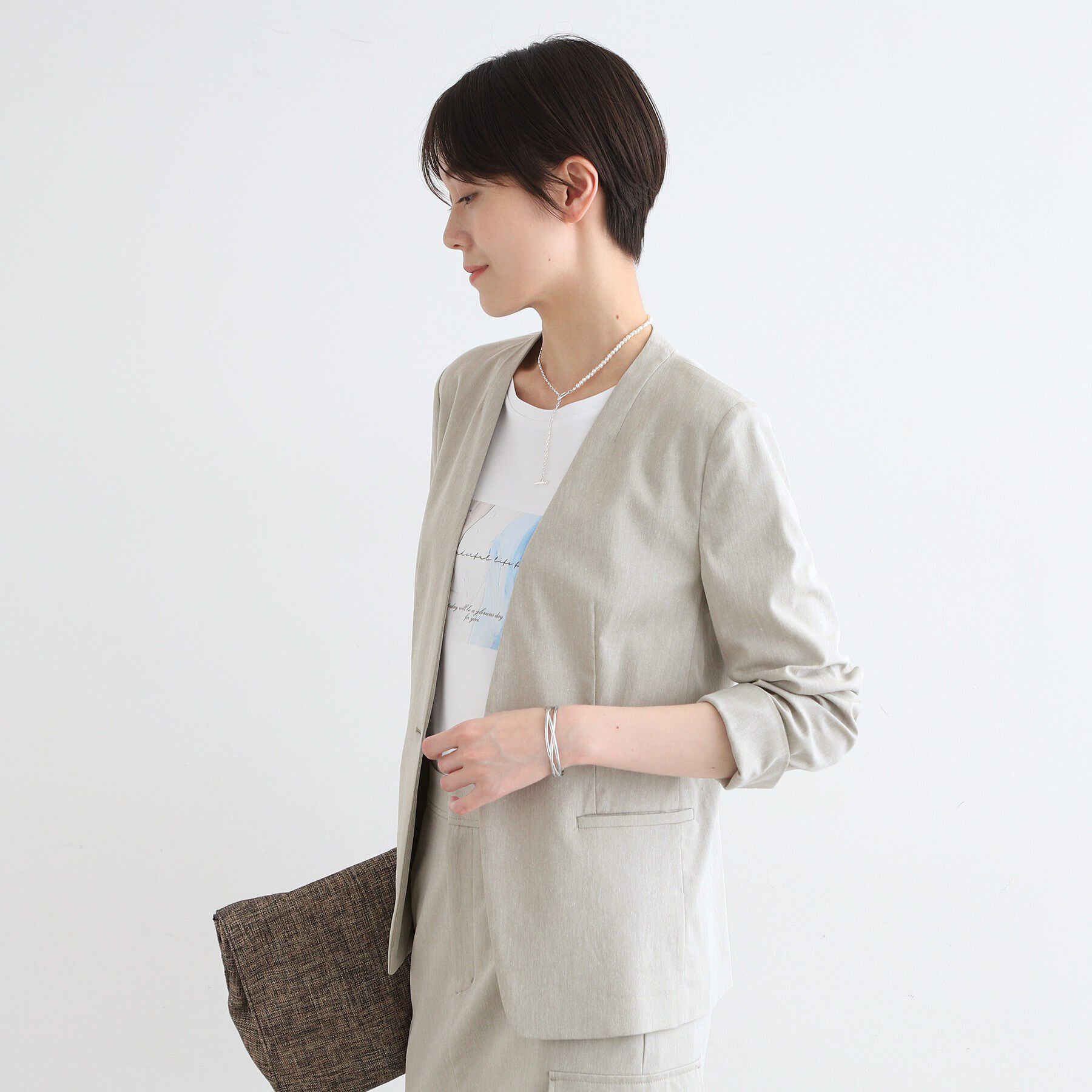 INDIVI「【洗える／UVケア／接触冷感／SETUP可能】麻混ノーカラージャケット」|スーツ|