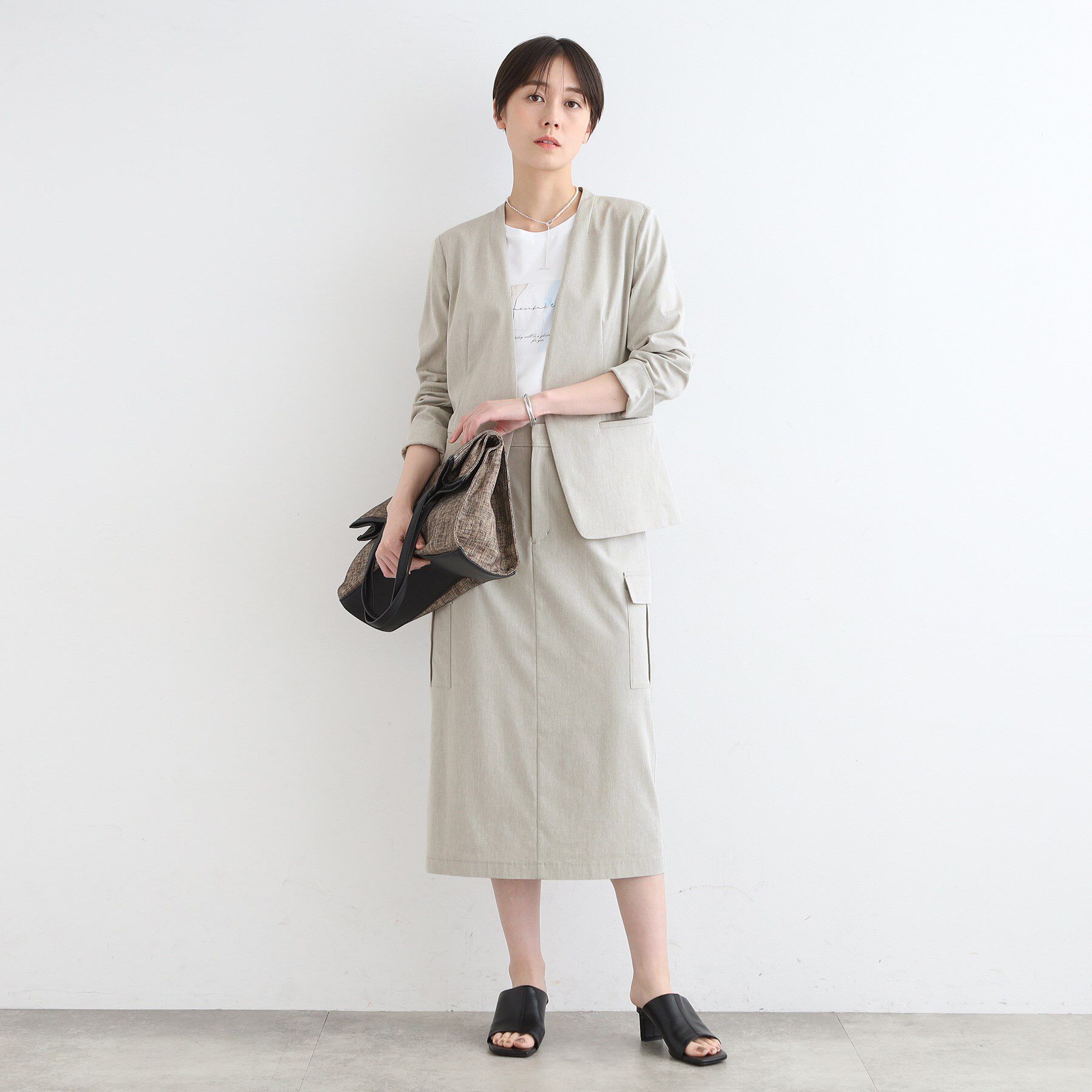 INDIVI「【洗える／UVケア／接触冷感／SETUP可能】麻混ノーカラージャケット」|スーツ|