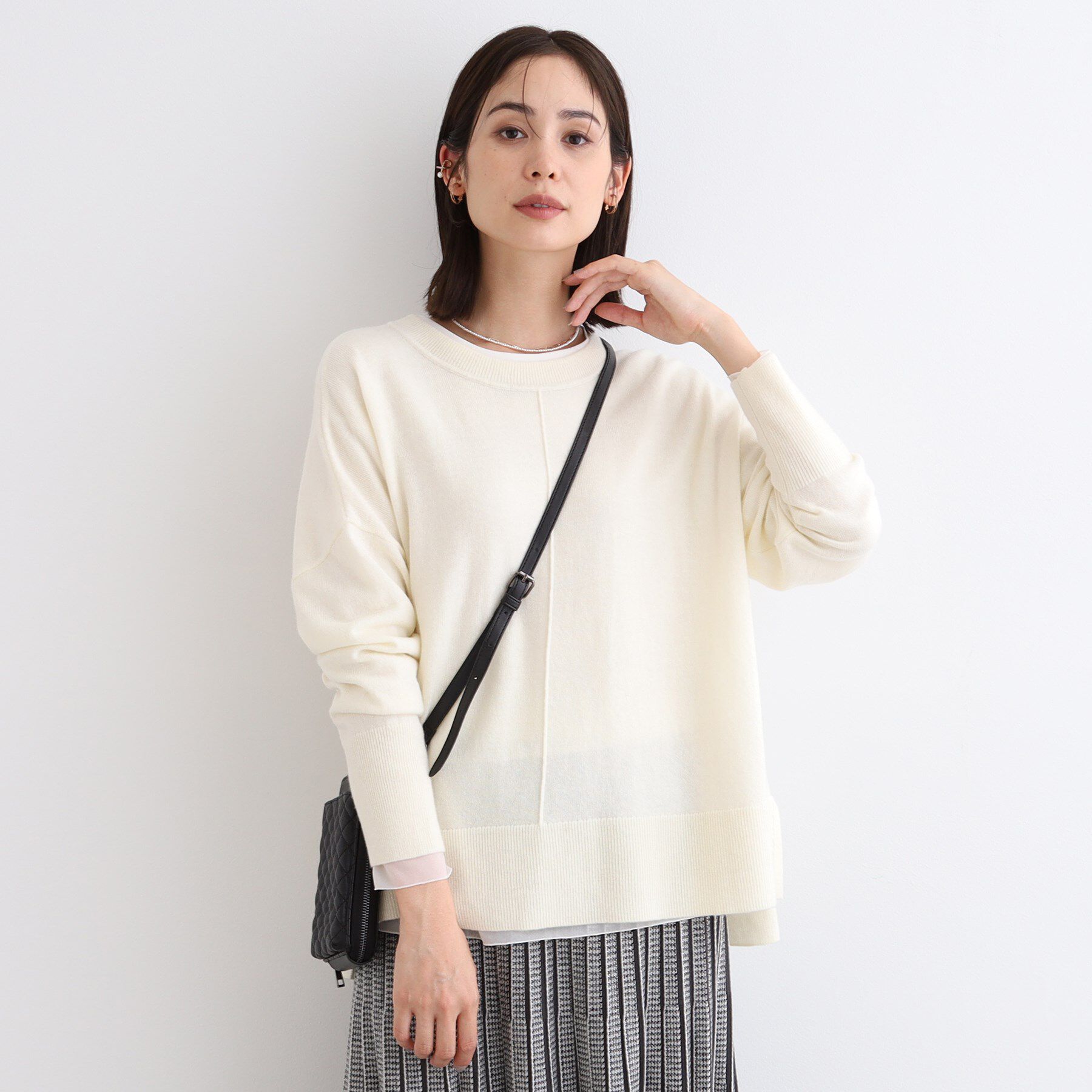 INDIVI「【カシミヤ混／洗える／リラックス】ワイドシルエットニット」|ニット・セーター|オフホワイト(003