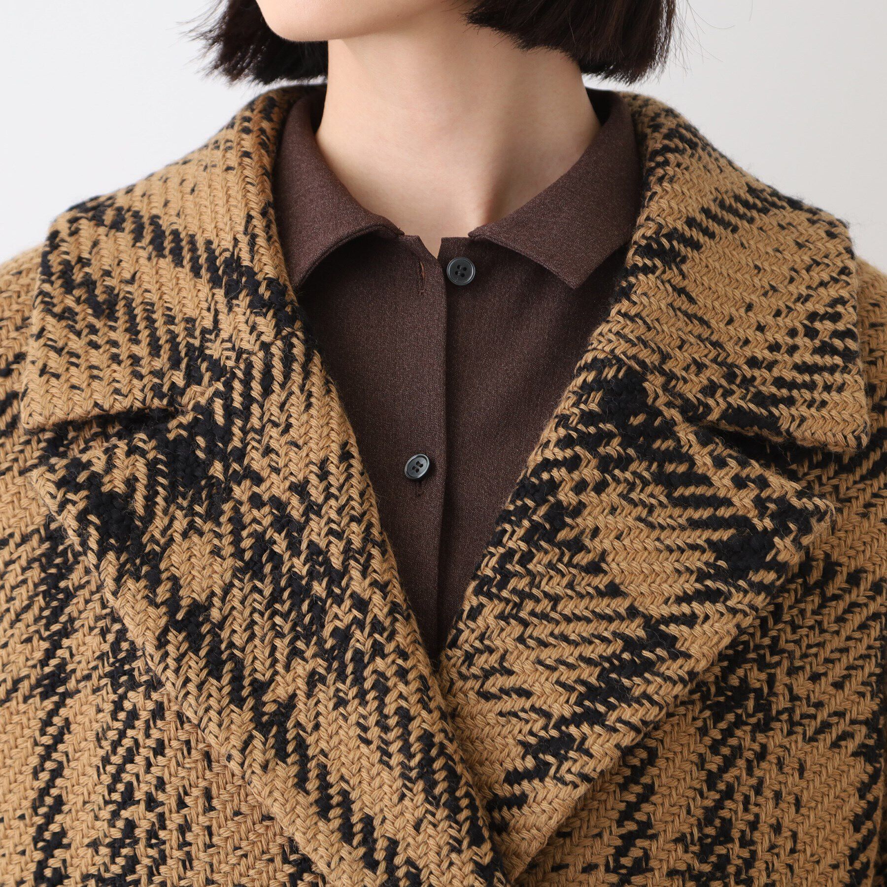 INDIVI「【日本製】ビッグチェック柄ショートコート」|チェスターコート|