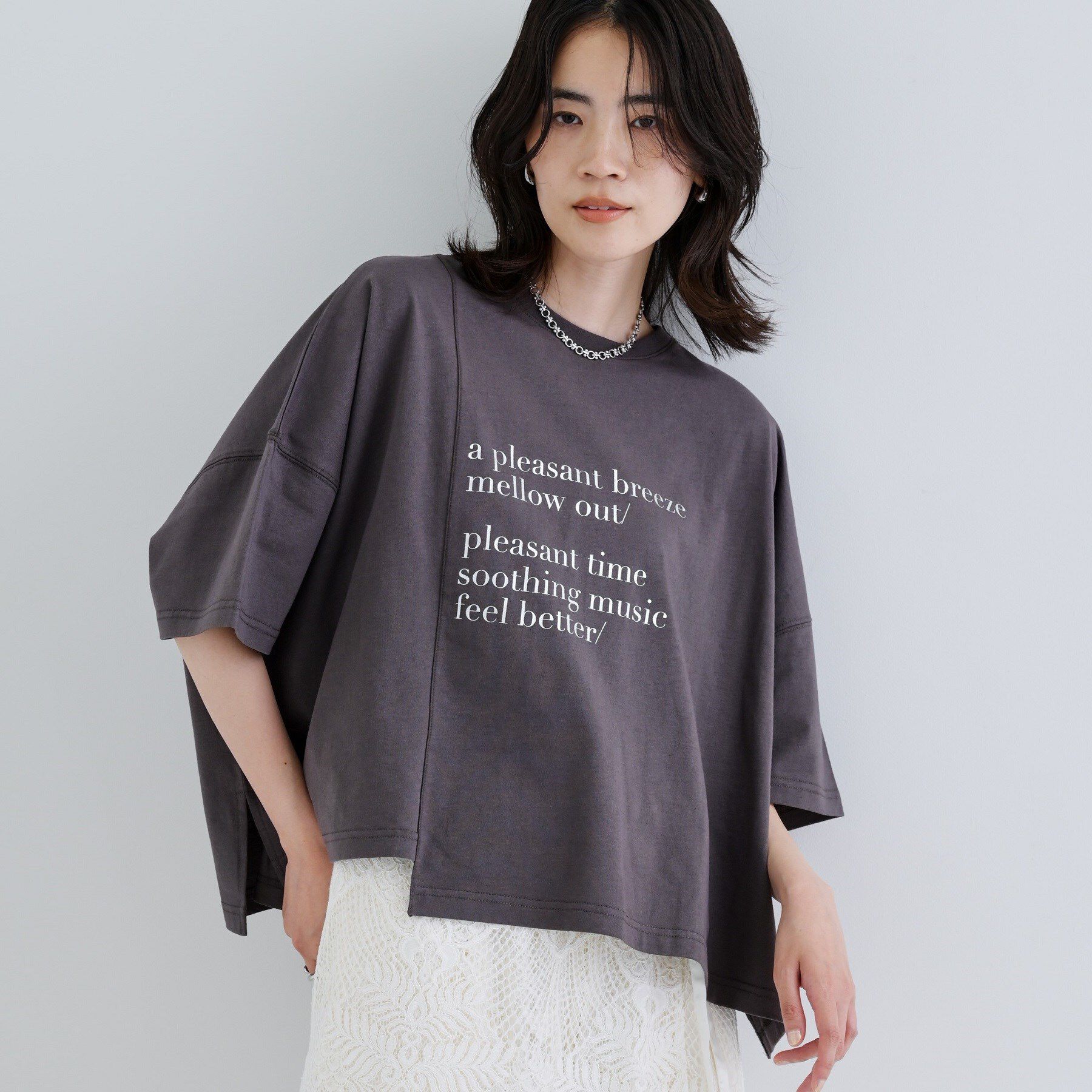 GALLEST「イレギュラーグラフィックTシャツ」|Tシャツ・カットソー|チャコールグレー(0