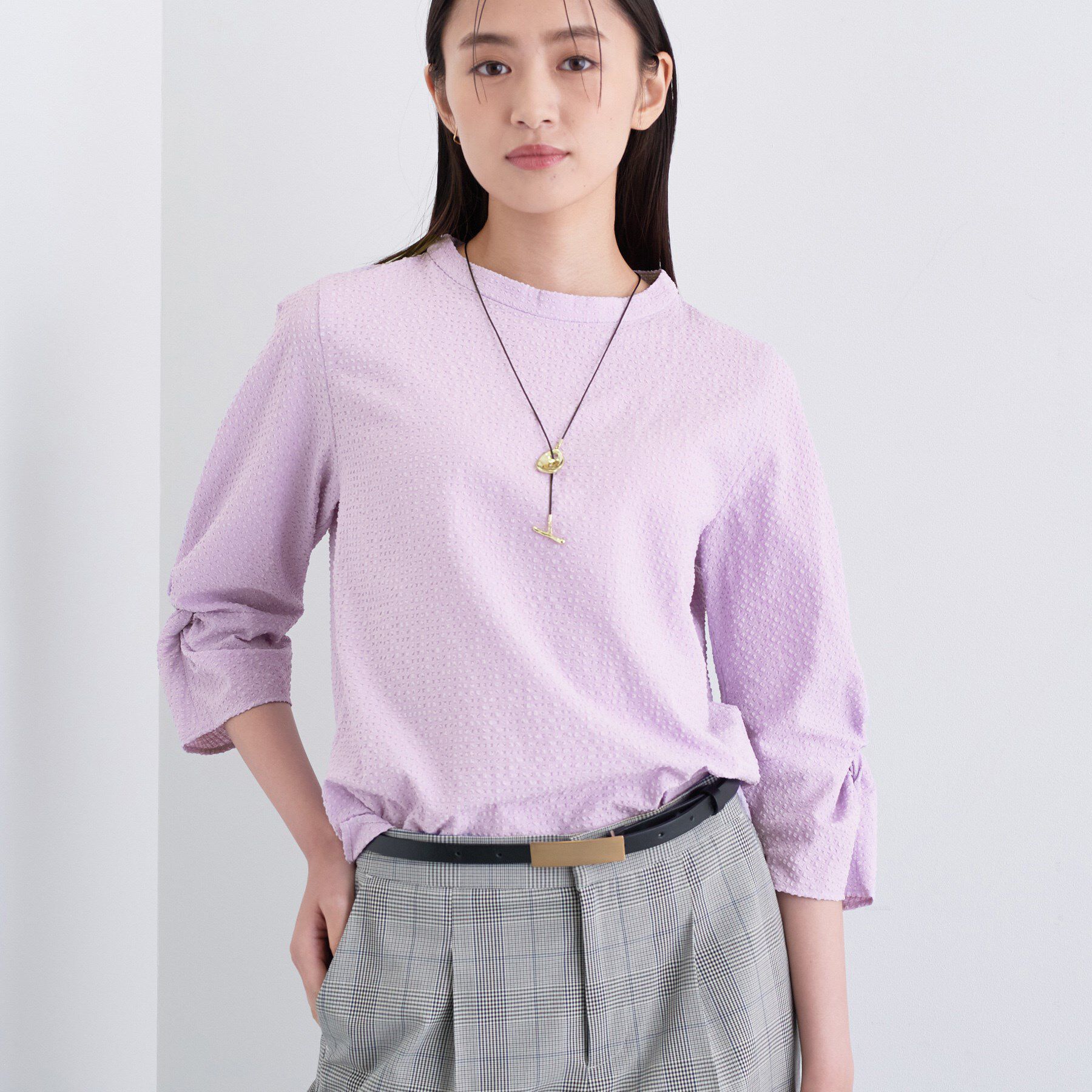 INDIVI「【UVケア／吸汗速乾】スリーブデザインブラウス」|シャツ・ブラウス|ラベンダー(080)