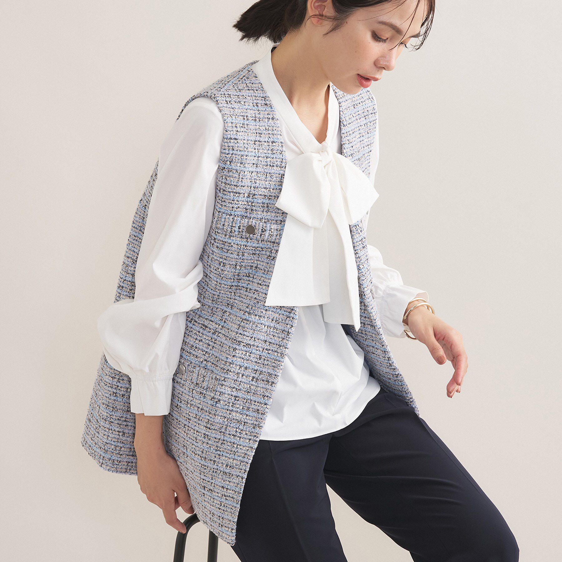 INDIVI「【2点セット／洗える／セレモニー】ツイードジレ＆ボウタイブラウス」|その他|