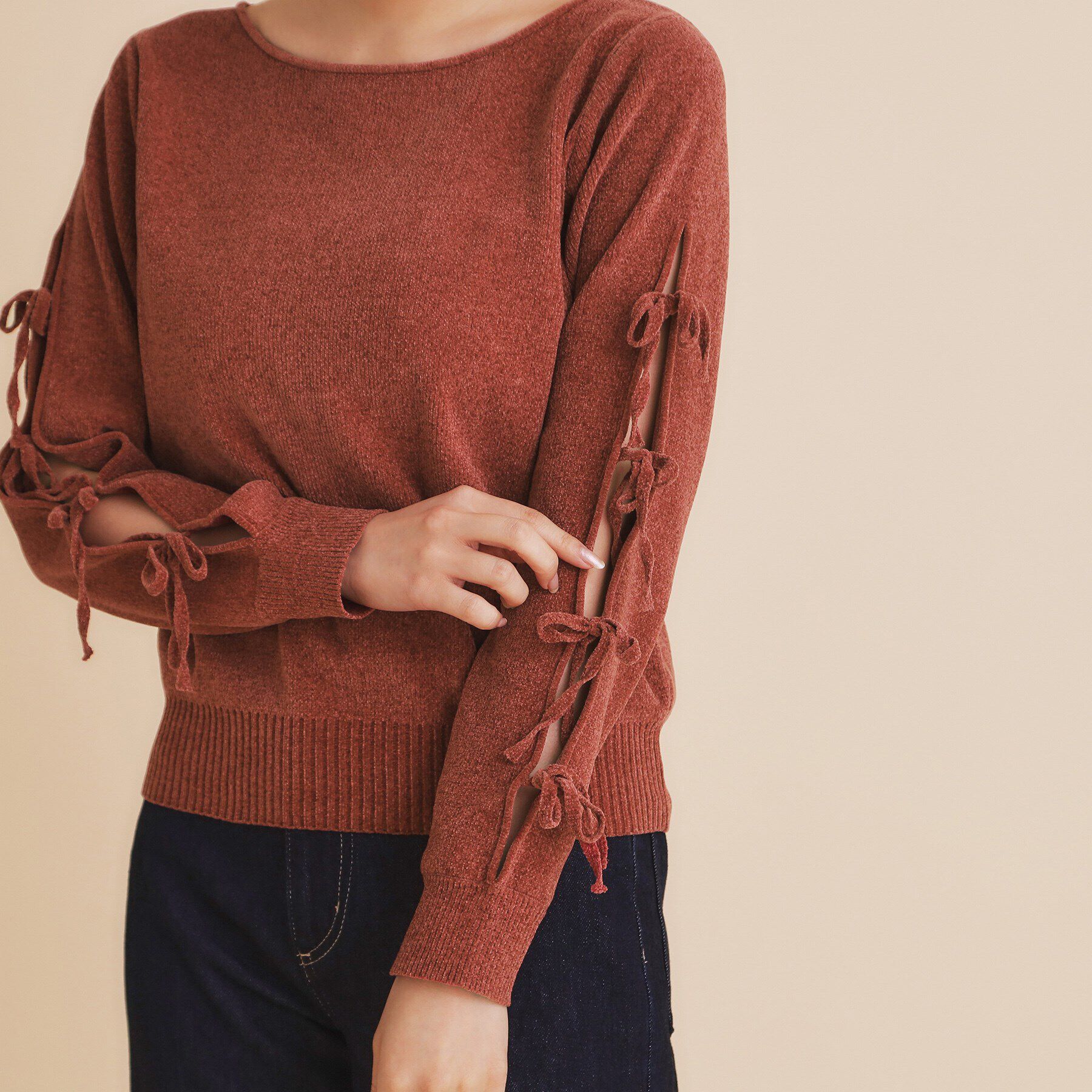 index「モールリボンスリーブニット【洗濯機洗い可】」|Tシャツ・カットソー|