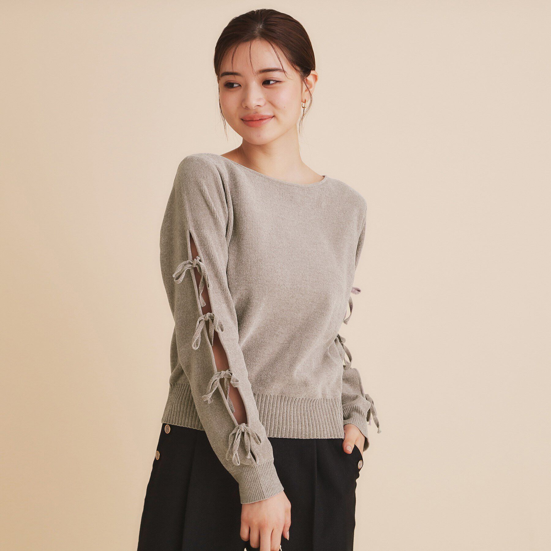 index「モールリボンスリーブニット【洗濯機洗い可】」|Tシャツ・カットソー|