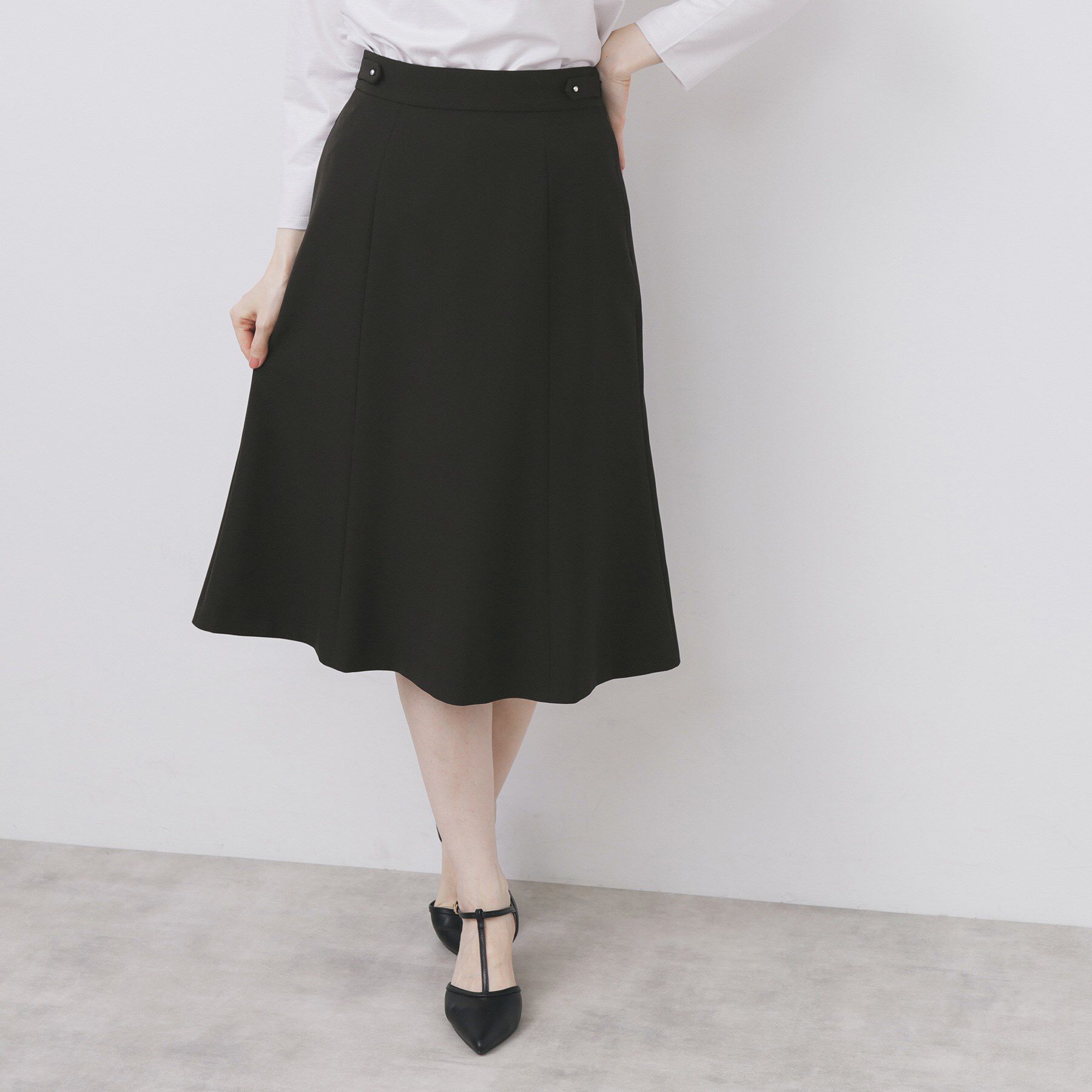 index「ストレッチフレアスカート/セットアップ対応【洗濯機洗い可/イージーアイロン/防シワ】」|スカート|ブラック(019)