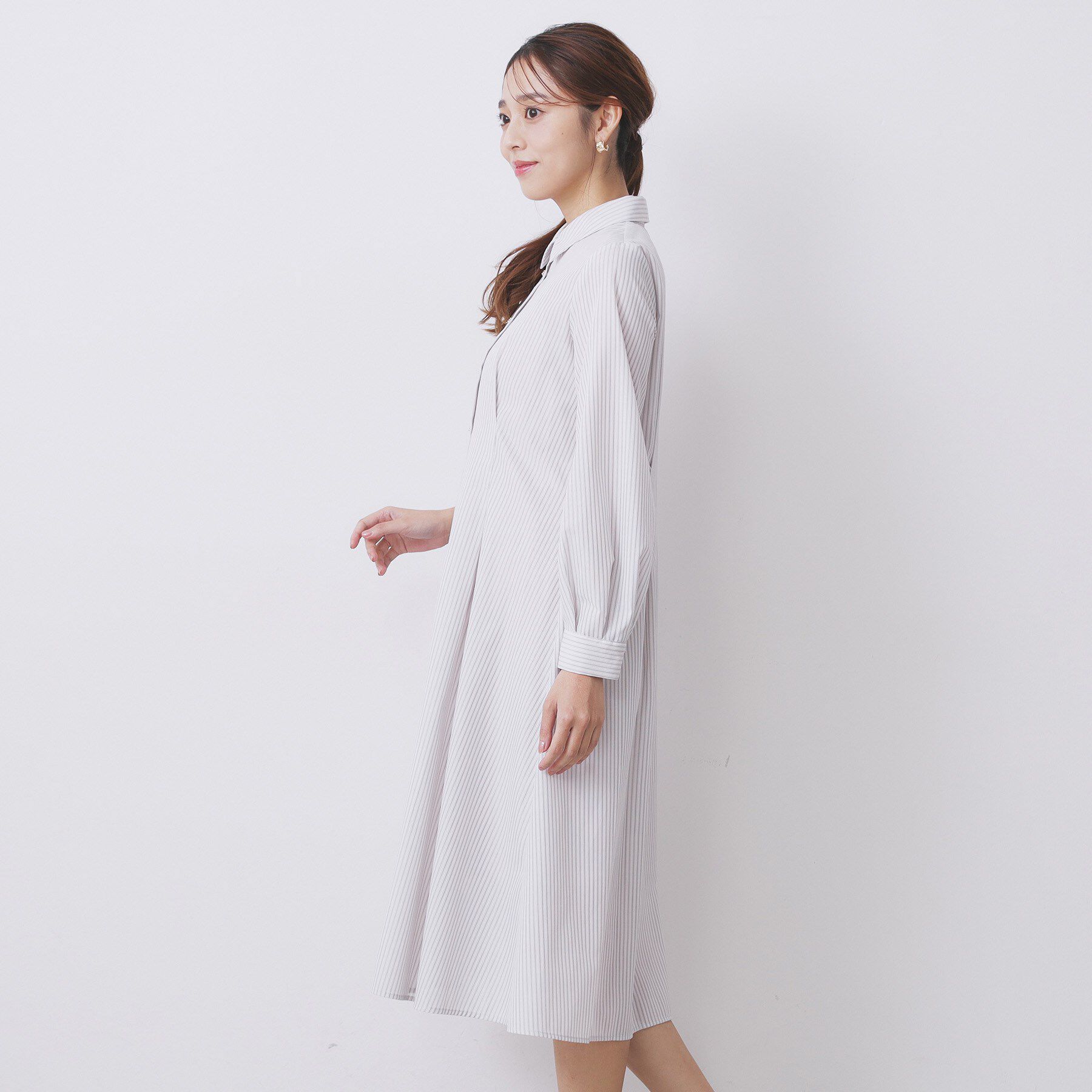 index「ラメストライプシャツワンピース【洗濯機OK/イージーアイロン】」|ワンピース|