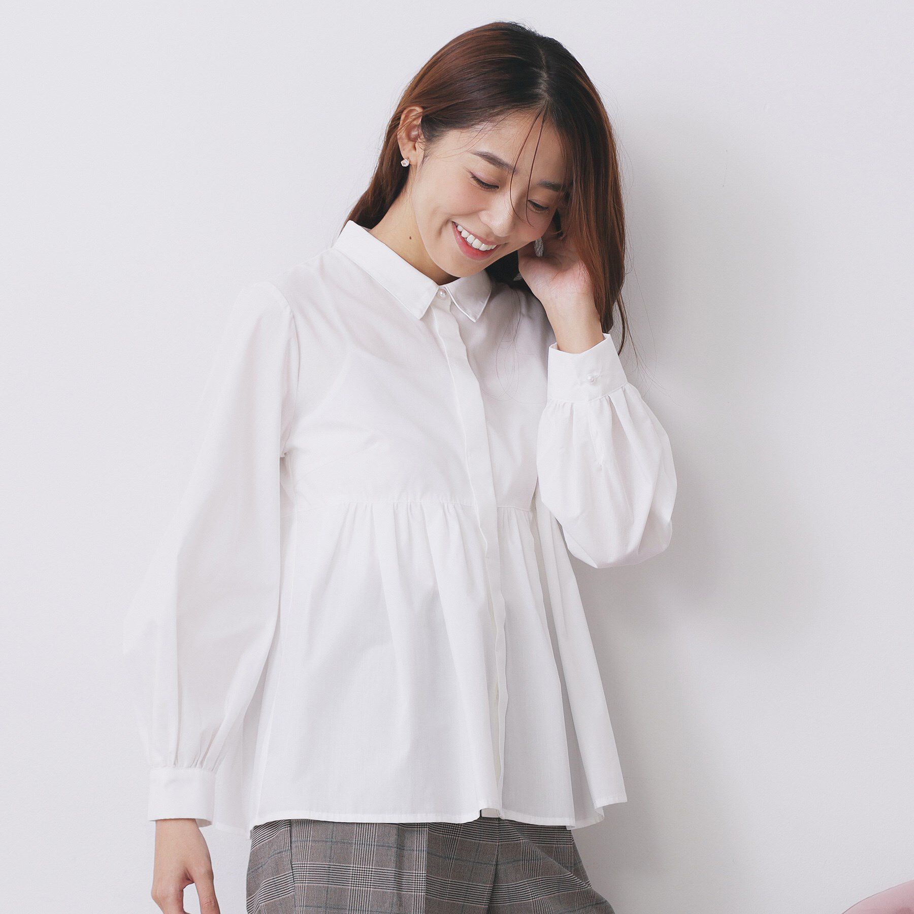 index「ラメストライプ衿付きペプラムブラウス【洗濯機OK/イージーアイロン/防シワ】《6col》」|シャツ・ブラウス|