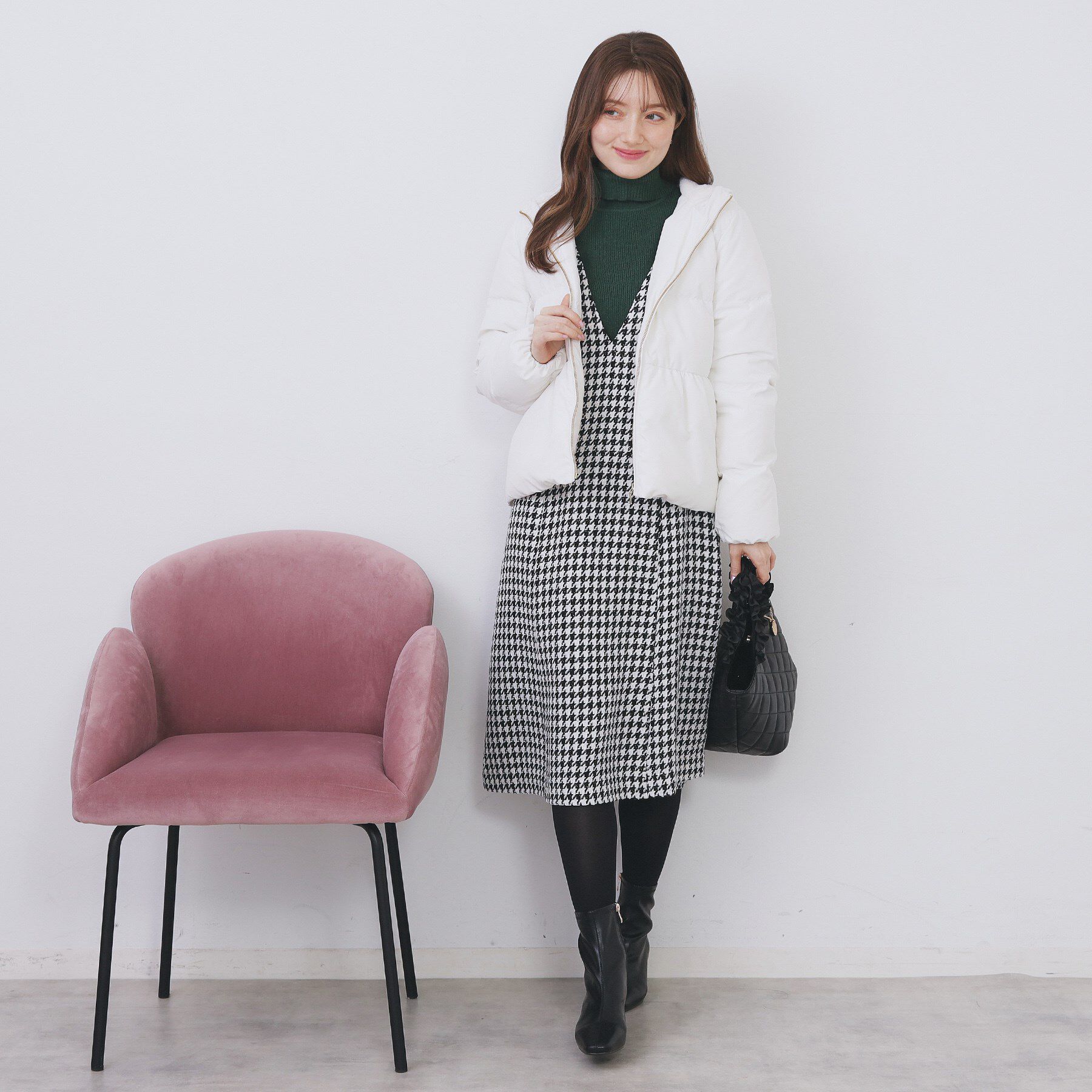 index「ラメスパンコール千鳥柄ジャンスカ【洗濯機OK/イージーアイロン】」|ワンピース|