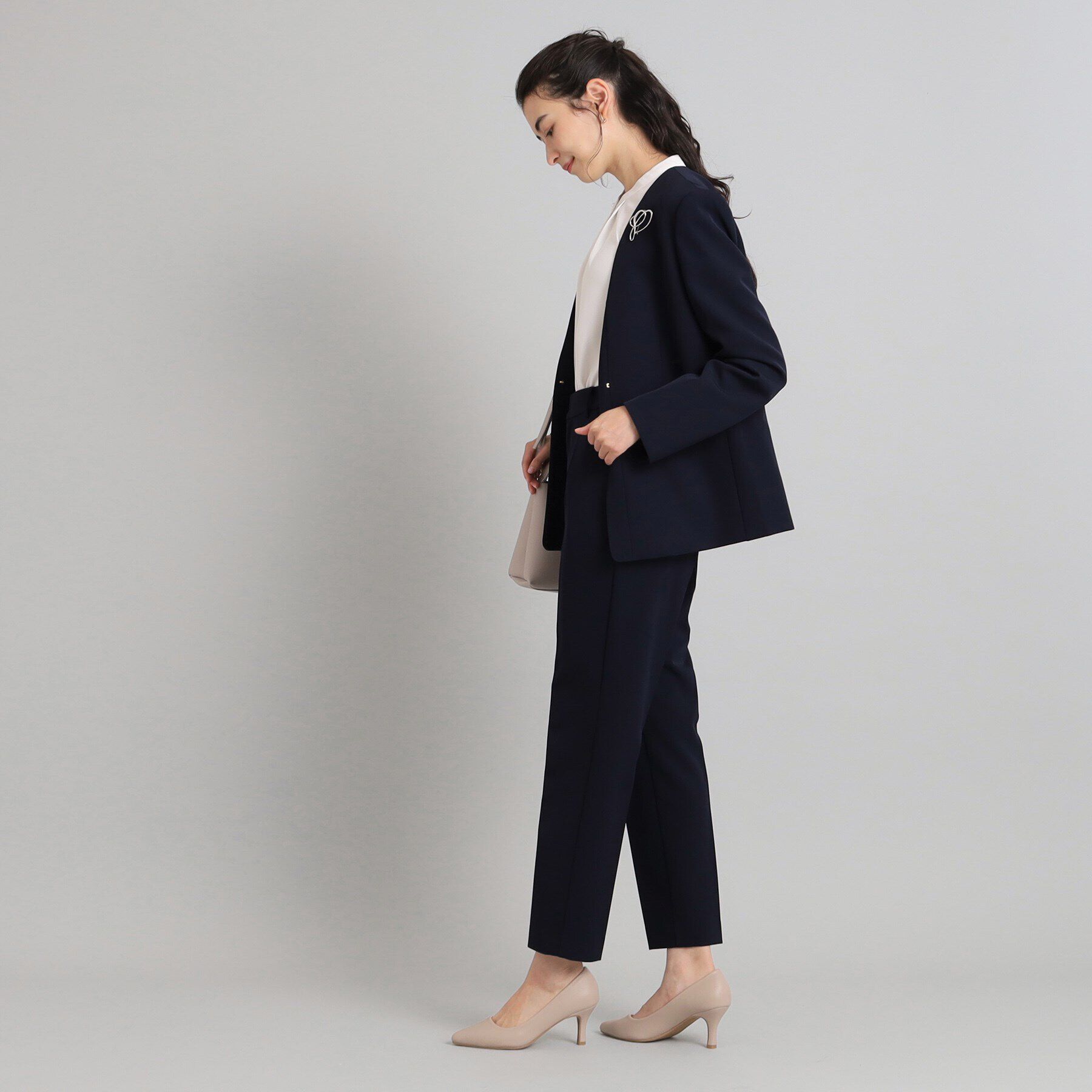 OPAQUE.CLIP「≪通勤・セレモニー/セットアップ対応≫ Vネックジャケット/ダブルクロス【洗濯機洗い可】」|ノーカラージャケット|