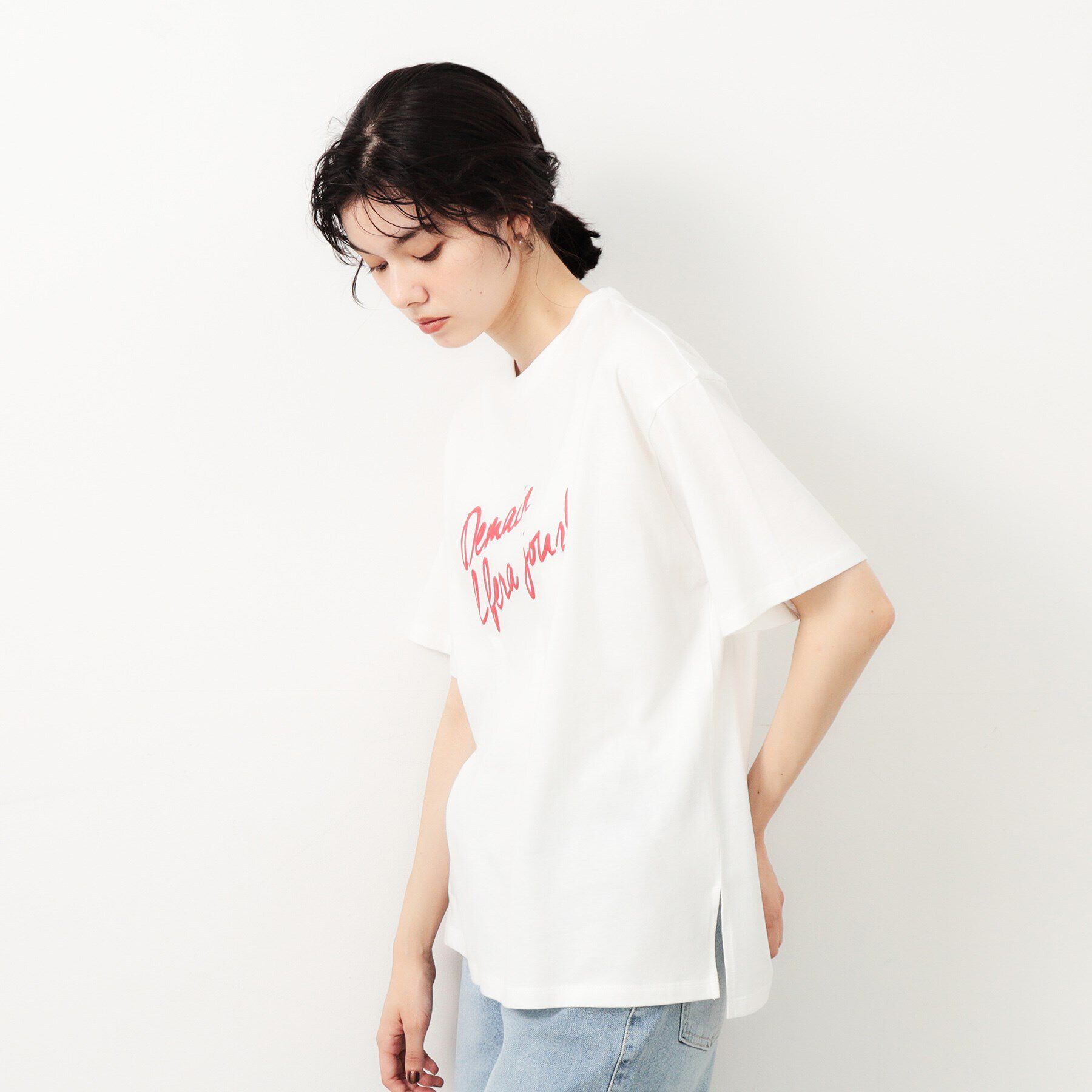 OPAQUE.CLIP「リラクシープリントロゴTシャツ【洗濯機洗い可】」|Tシャツ・カットソー|ホワイト(001)