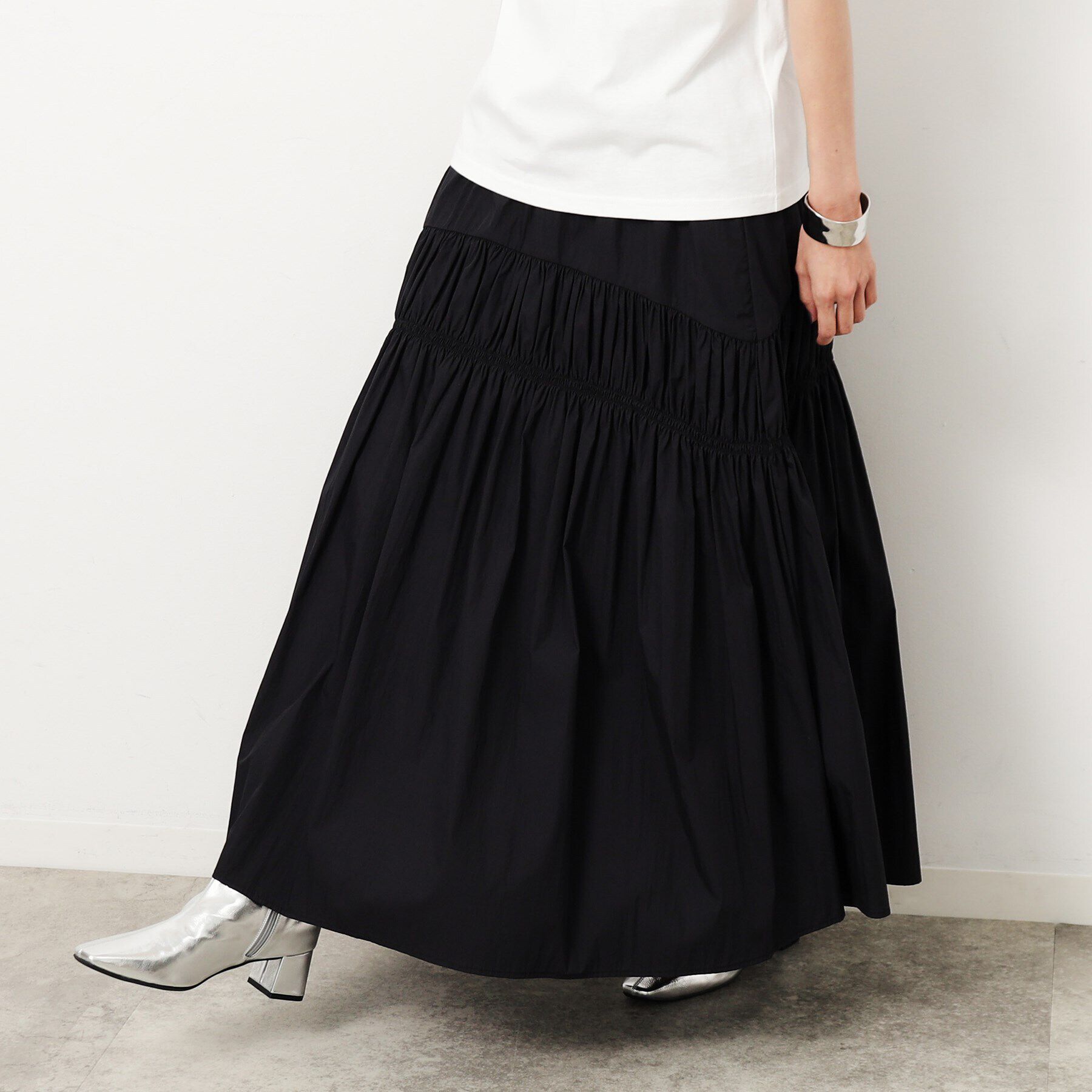 OPAQUE.CLIP「シャーリング切替ボリュームフレアスカート【洗濯機洗い可】」|スカート|