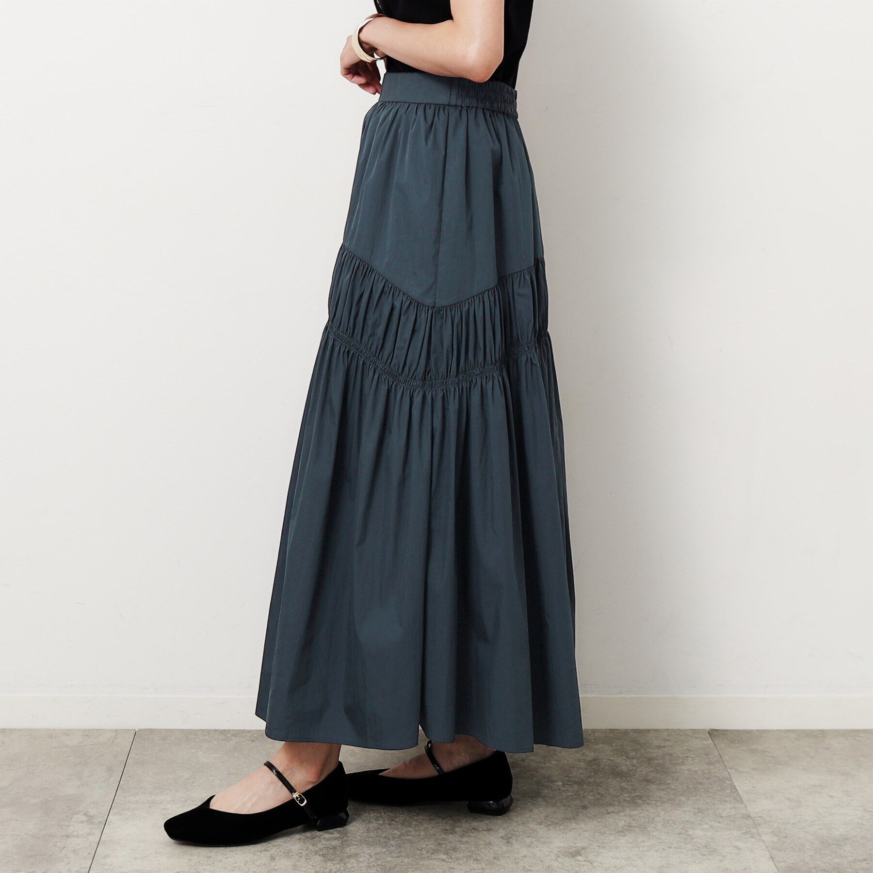 OPAQUE.CLIP「シャーリング切替ボリュームフレアスカート【洗濯機洗い可】」|スカート|