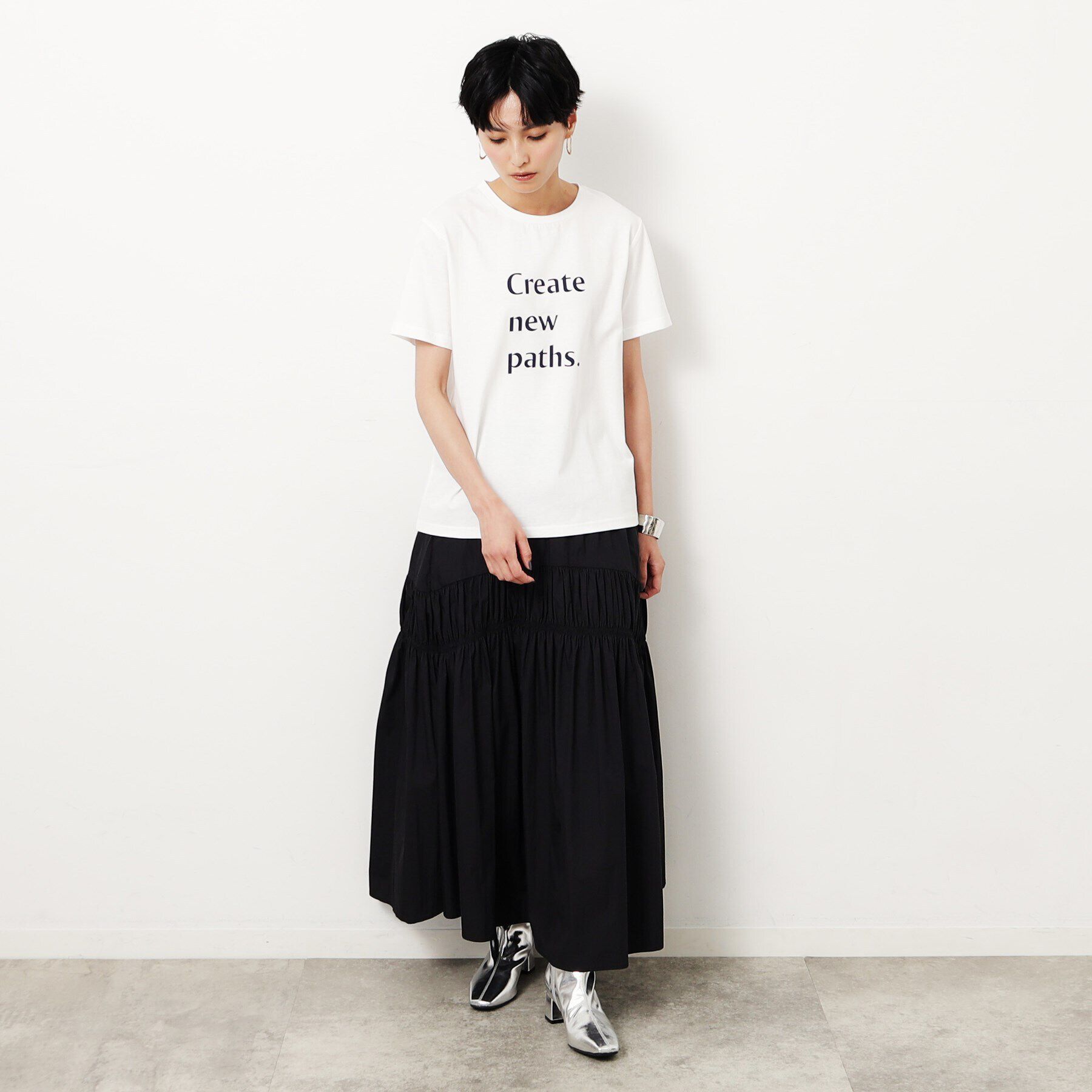 OPAQUE.CLIP「シャーリング切替ボリュームフレアスカート【洗濯機洗い可】」|スカート|