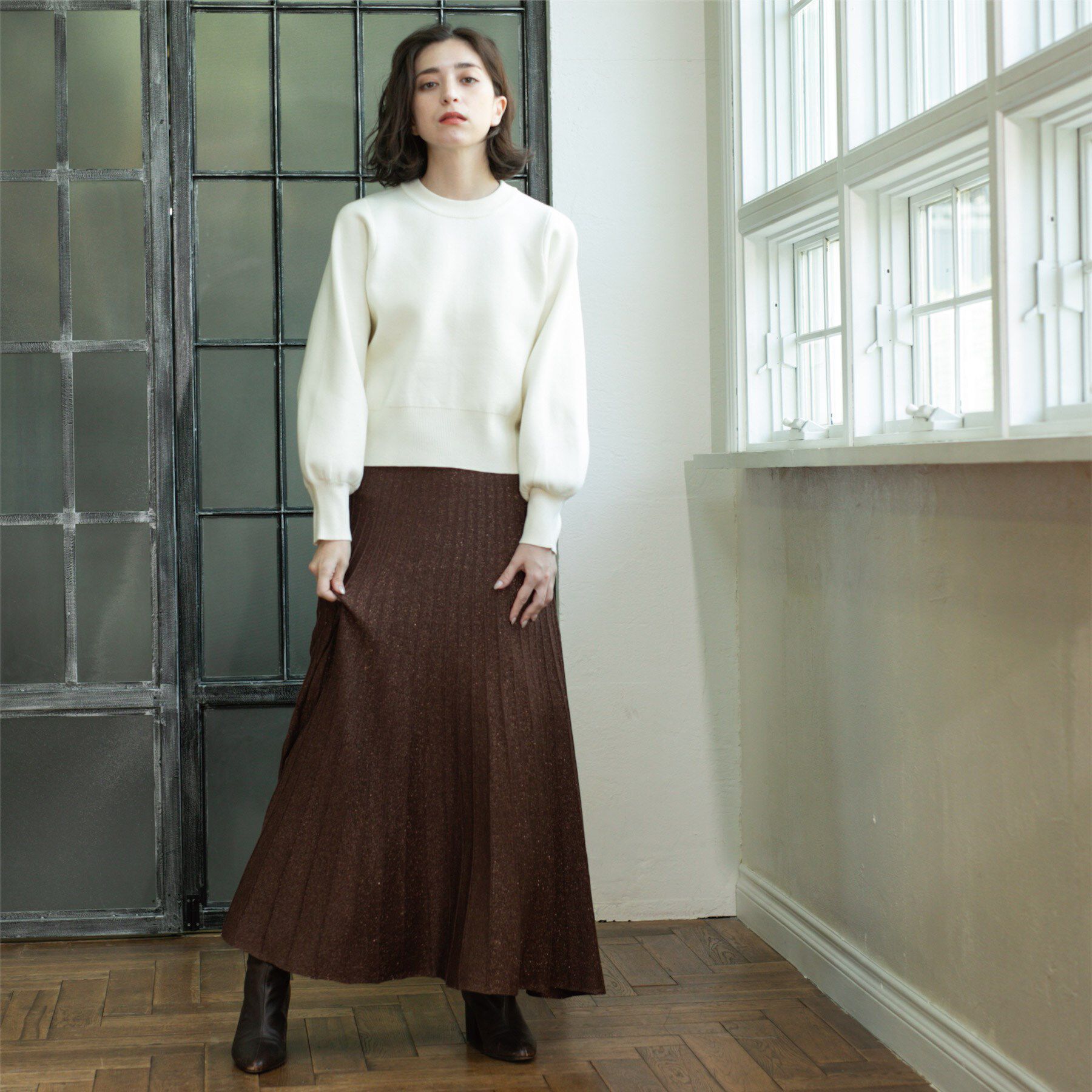 OPAQUE.CLIP「ラメニットプリーツスカート【洗える】」|スカート|