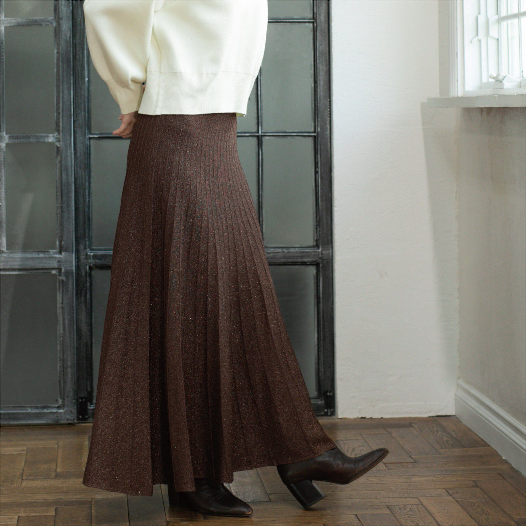 OPAQUE.CLIP「ラメニットプリーツスカート【洗える】」|スカート|