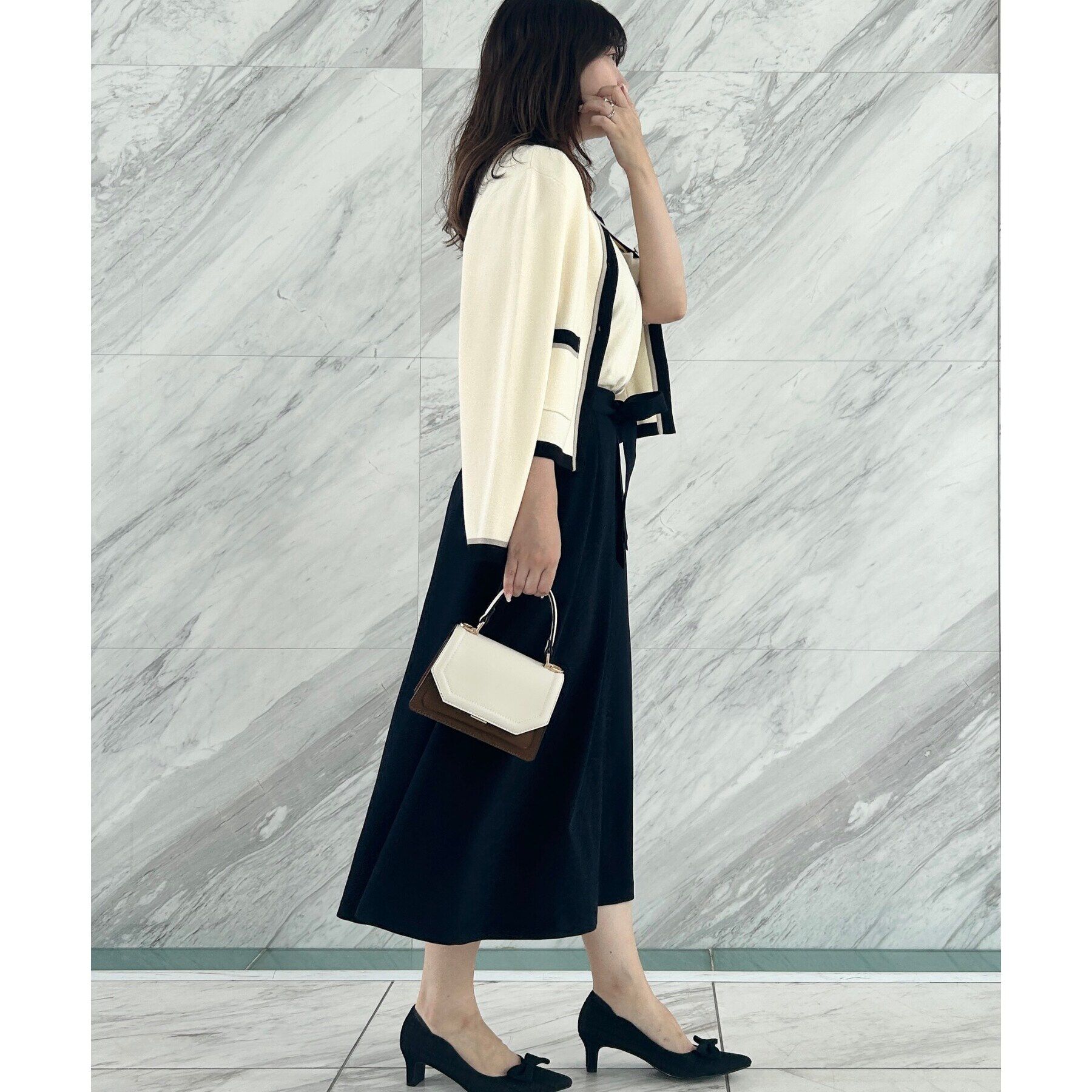 Couture broach「【高級感のあるベーシックカーデ】配色スカラニットジャケット」|カーディガン|