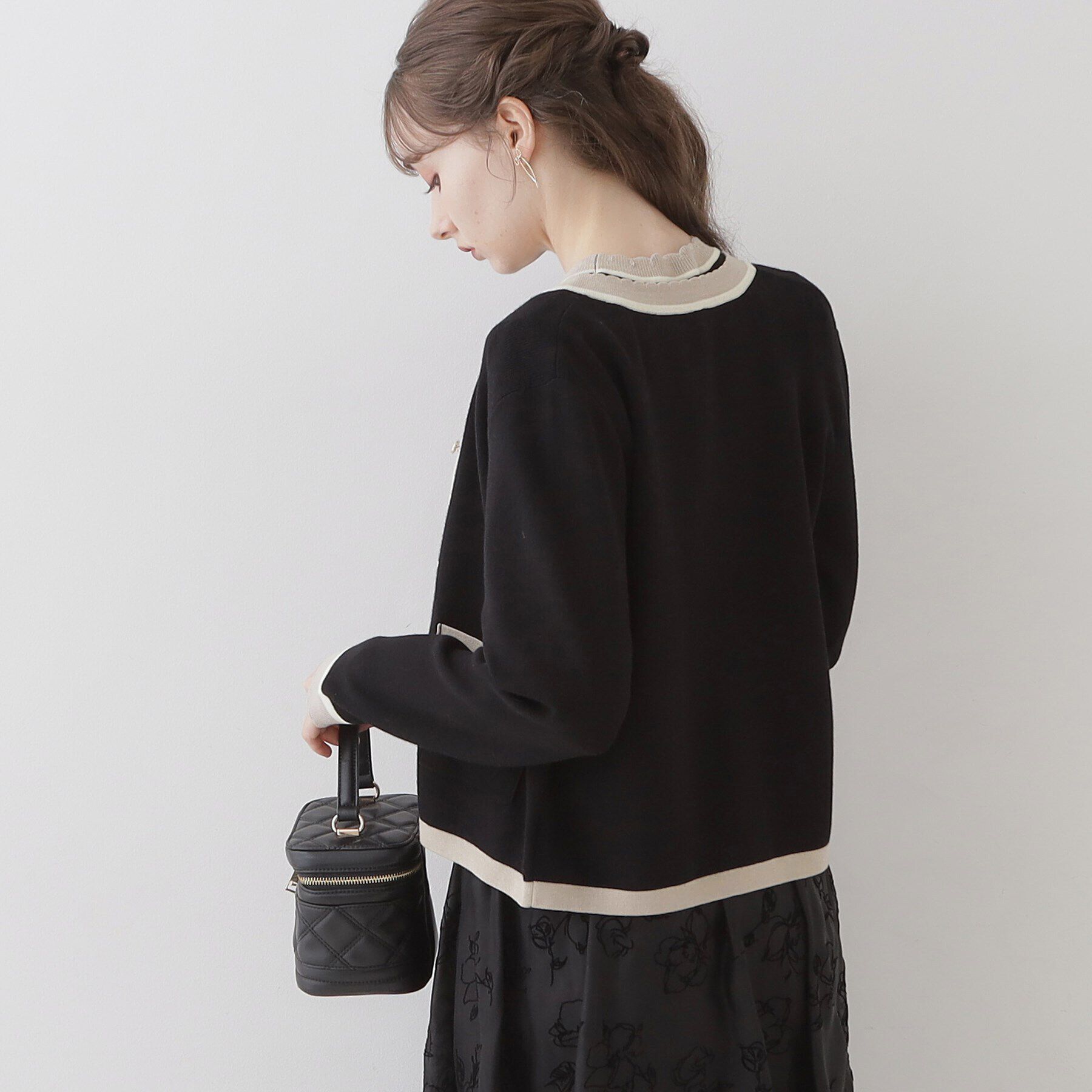 Couture broach「【高級感のあるベーシックカーデ】配色スカラニットジャケット」|カーディガン|