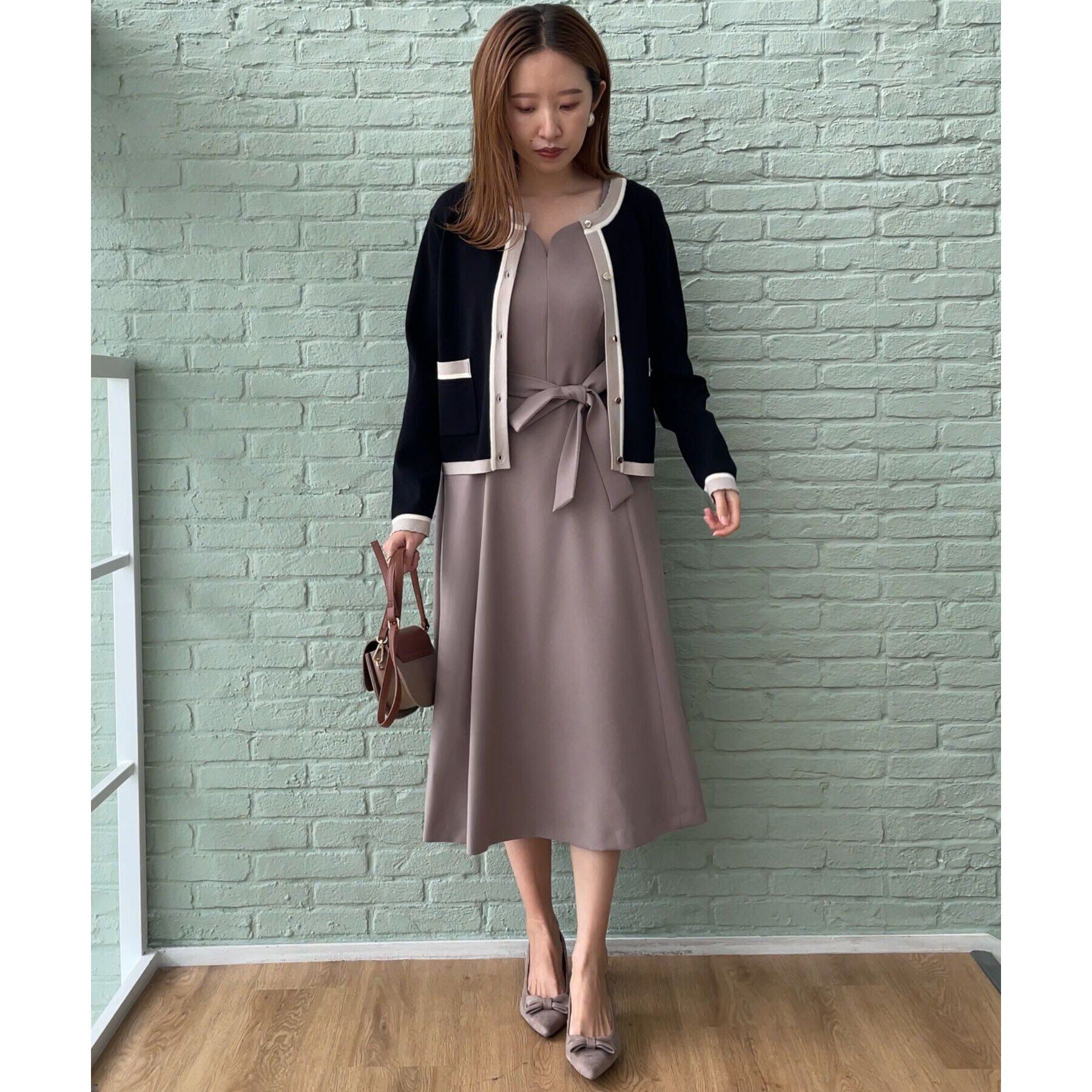 Couture broach「【高級感のあるベーシックカーデ】配色スカラニットジャケット」|カーディガン|