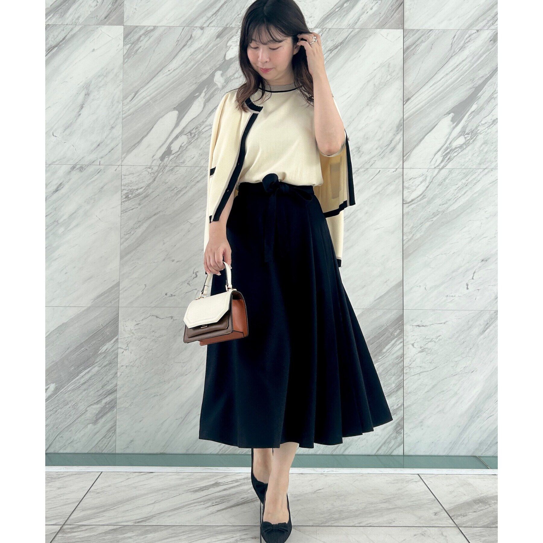 Couture broach「【高級感のあるベーシックカーデ】配色スカラニットジャケット」|カーディガン|