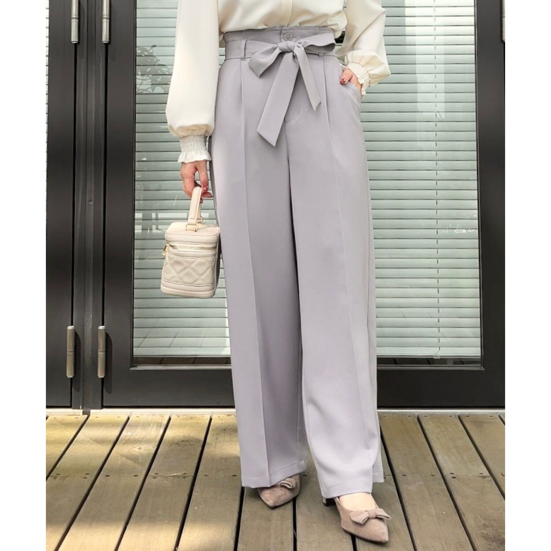 Couture broach「【ほんのりハイウエスト・スッキリ見え】サス付きリボンワイドパンツ」|その他|