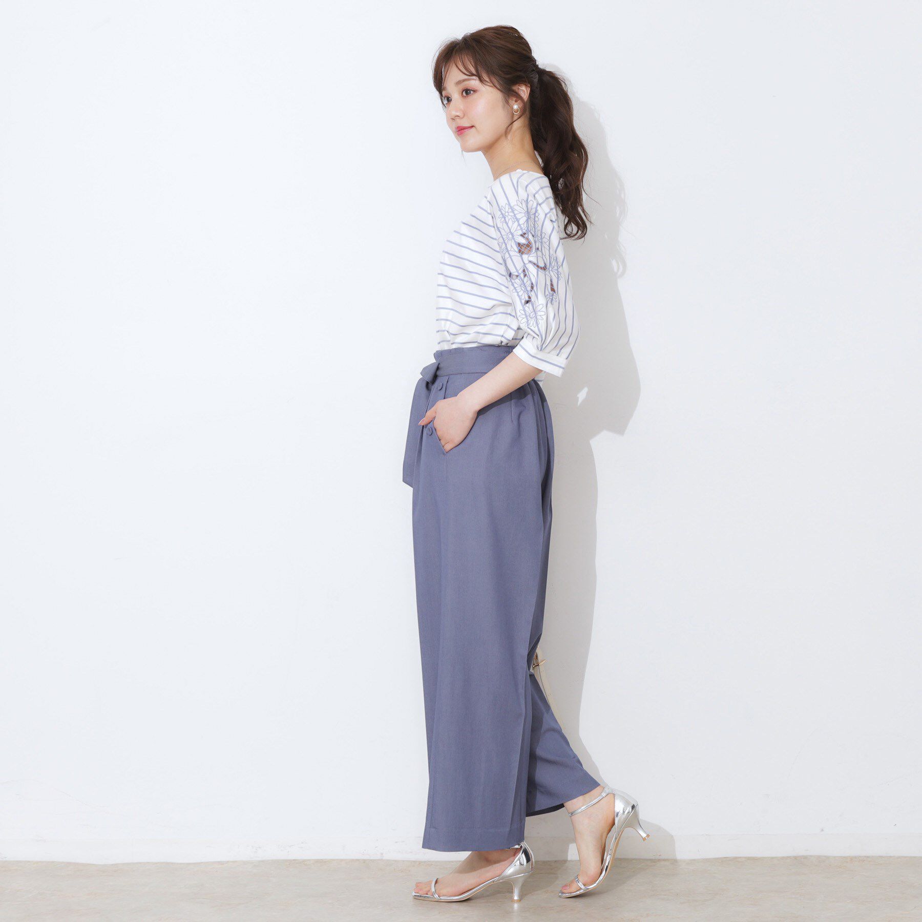 Couture broach「【リボン付き・通勤】シャンブレーワイドパンツ」|その他|