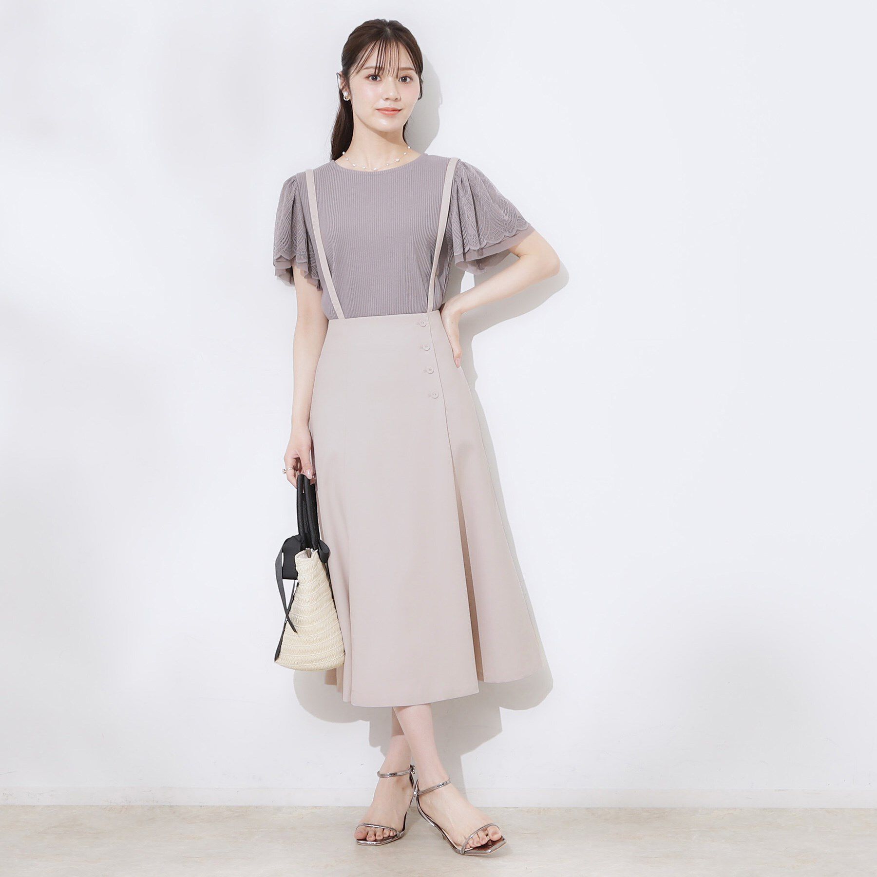 Couture broach「【2WAY・通勤・きれいめ】リネンライク サス付きスカート」|ジャンパースカート|