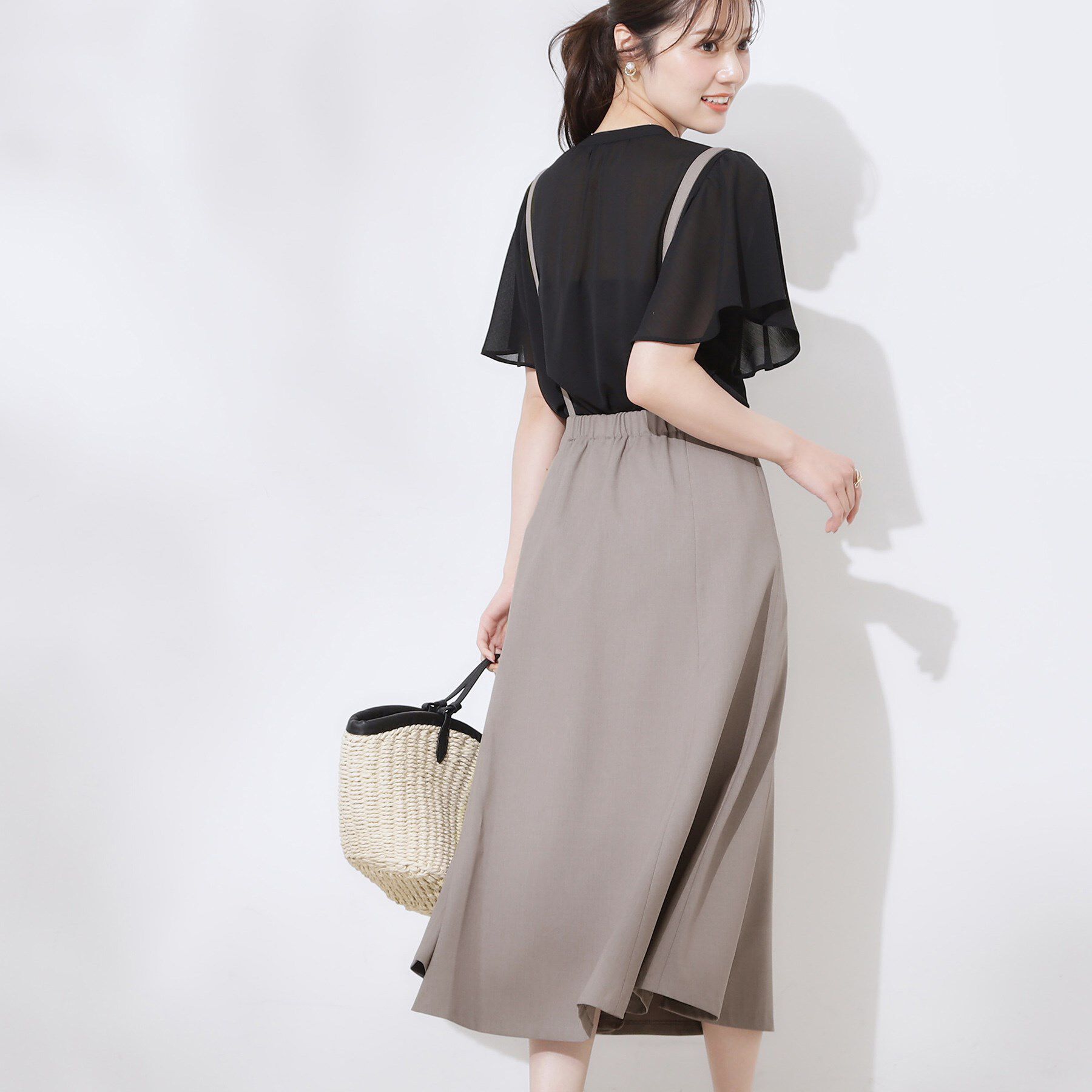 Couture broach「【2WAY・通勤・きれいめ】リネンライク サス付きスカート」|ジャンパースカート|