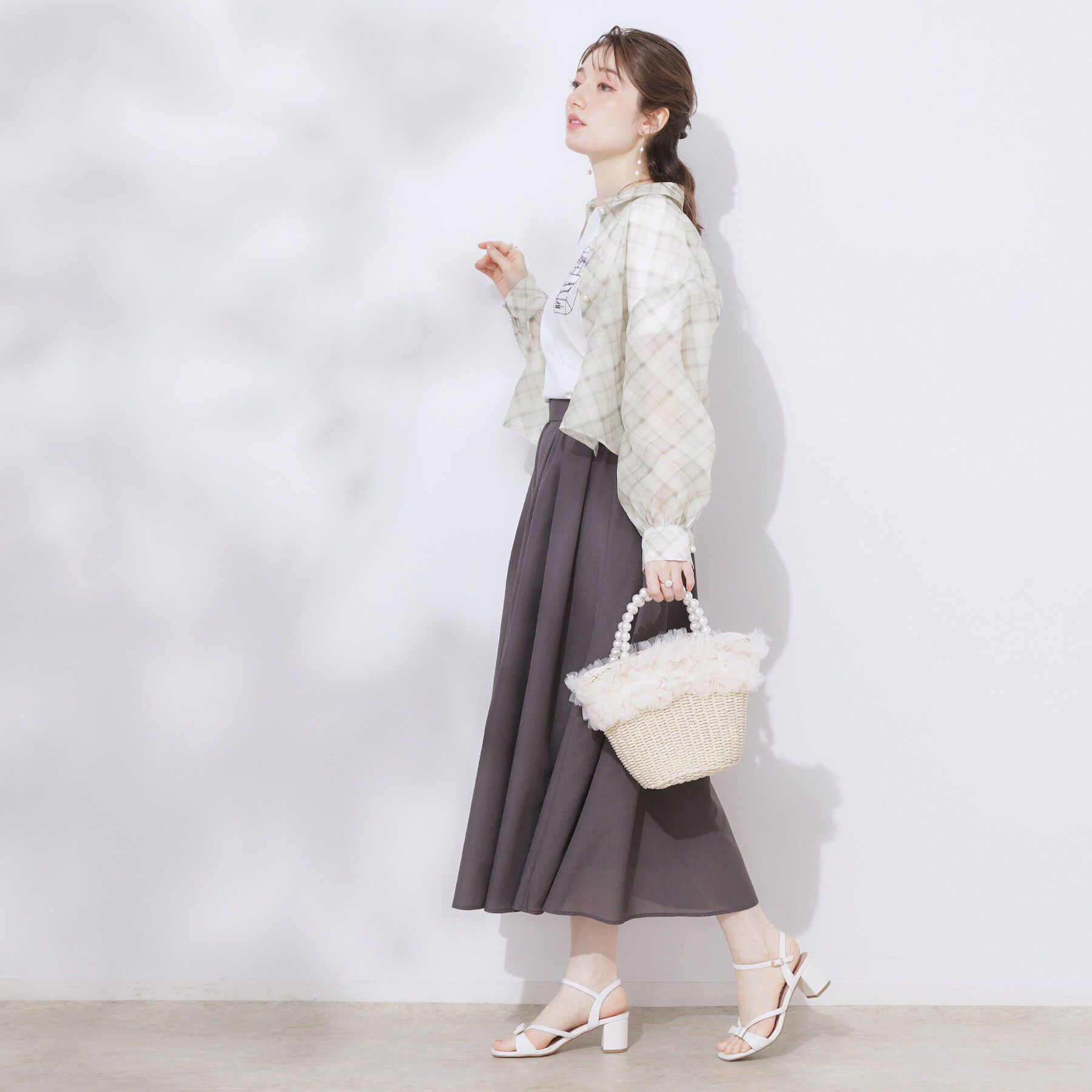 Couture broach「【洗える・秋まで使える】パール調ボタンシアーシャツ」|シャツ・ブラウス|