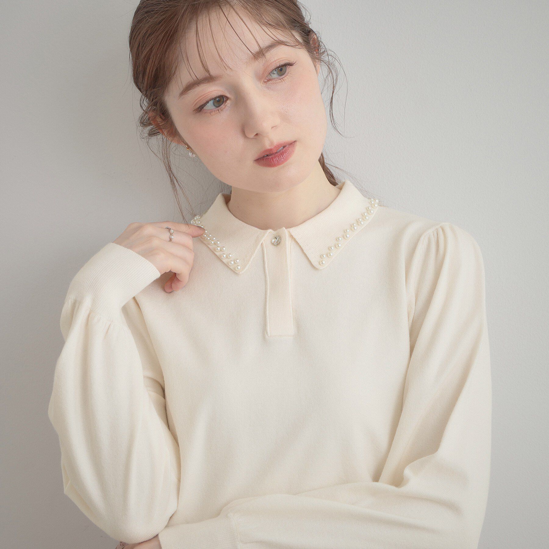 Couture broach「【洗える・着映え】パール調衿ニット」|ニット・セーター|